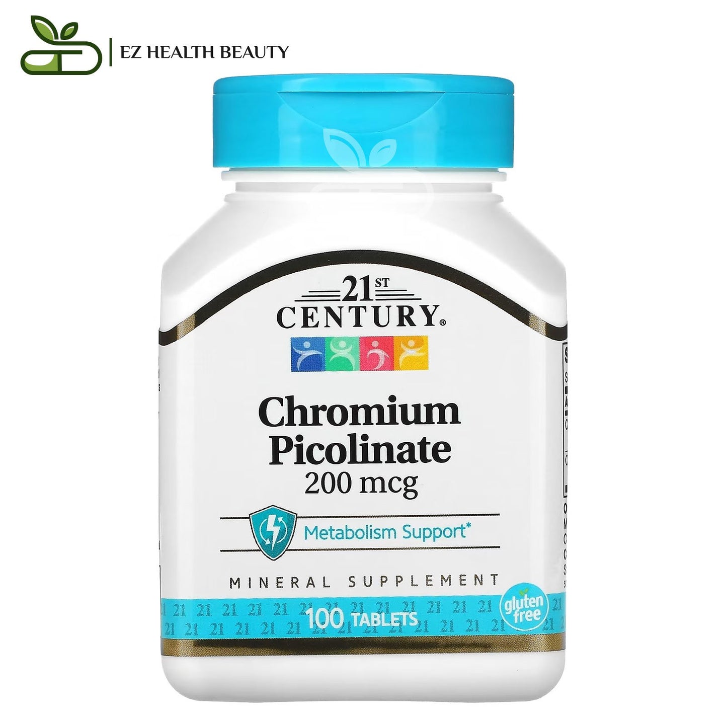 Chromium picolinate supplement 200 mcg for metabolism support from 21St Century - 100 tablets