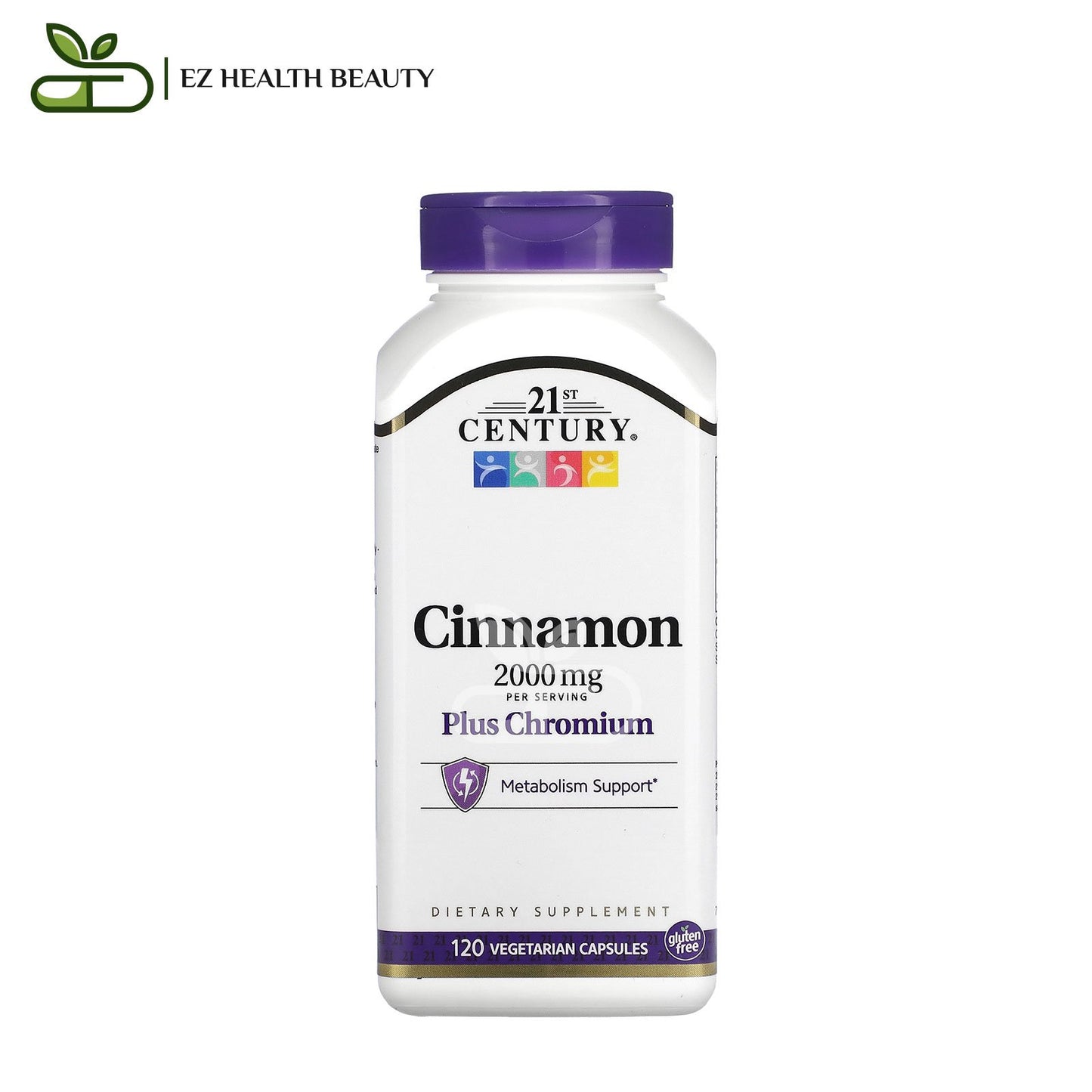 كبسولات القرفة والكروميوم لدعم التمثيل الغذائي 500 مجم 120 كبسولة Cinnamon Plus Chromium 21st Century