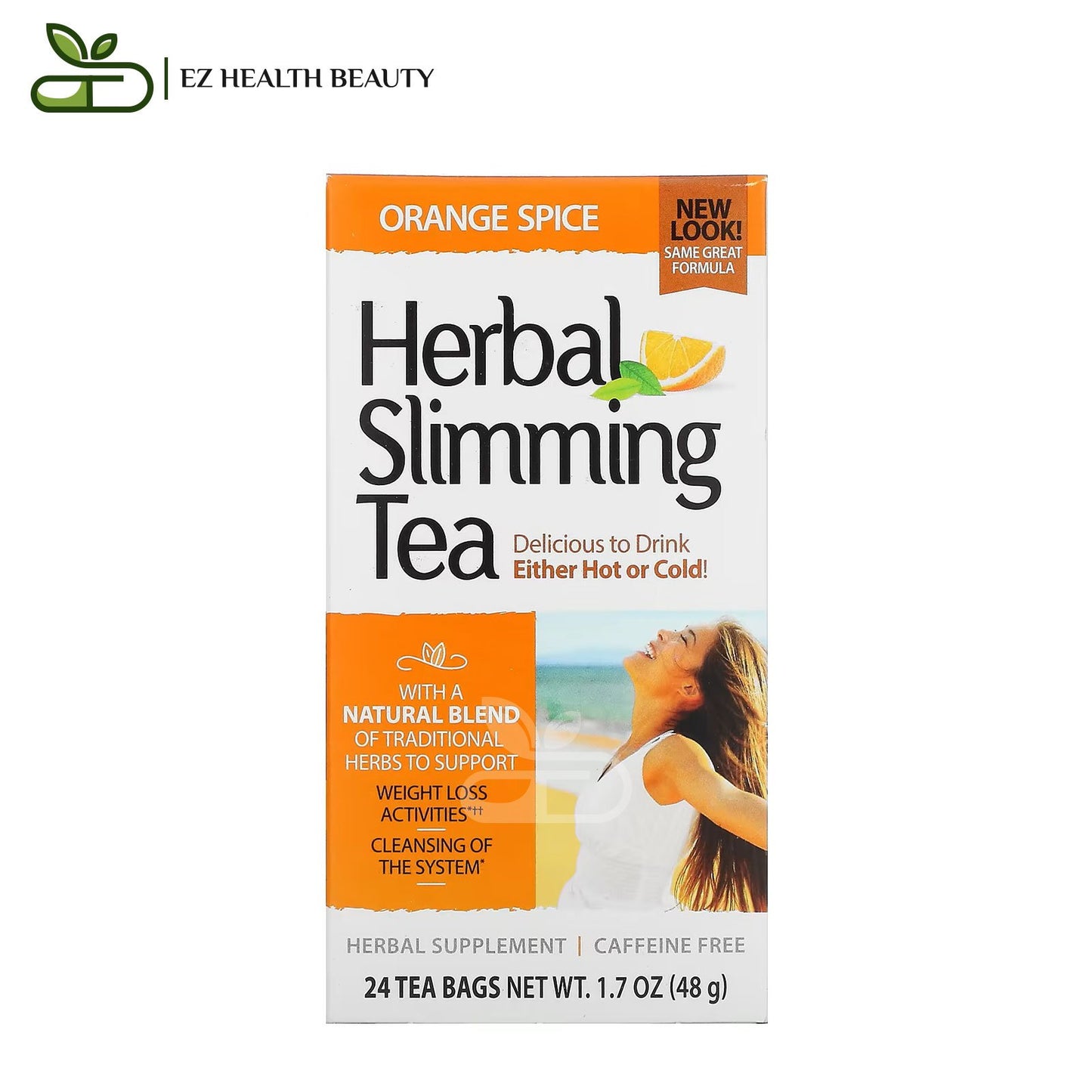 افضل شاي للتخسيس بنكهة البرتقال خالٍ من الكافيين 24 كيس شاي 1.7 أونصة (48 جم) Herbal Slimming Tea 21st Century