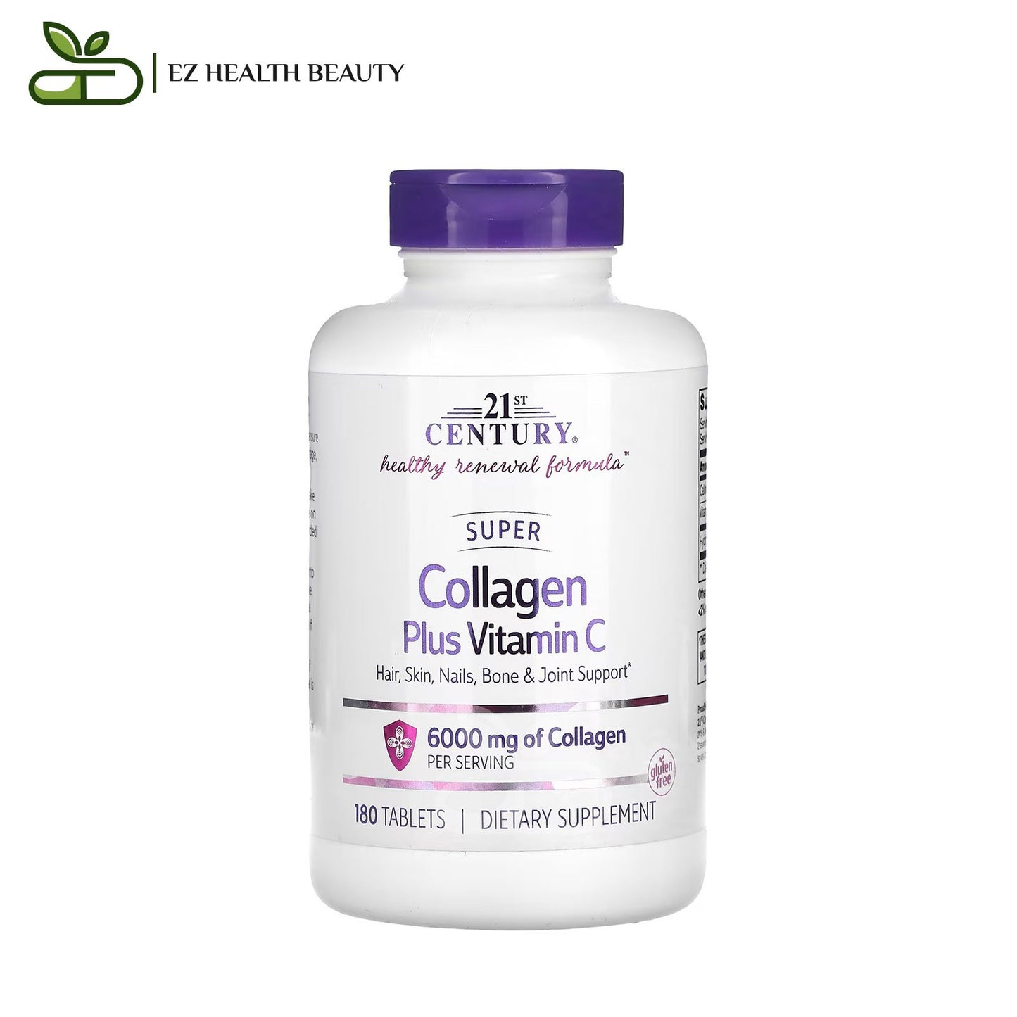 Super Collagen Plus Vitamin C Pills To support healthy hair, skin, nails, bones and joints 21st Century 180 Tablets