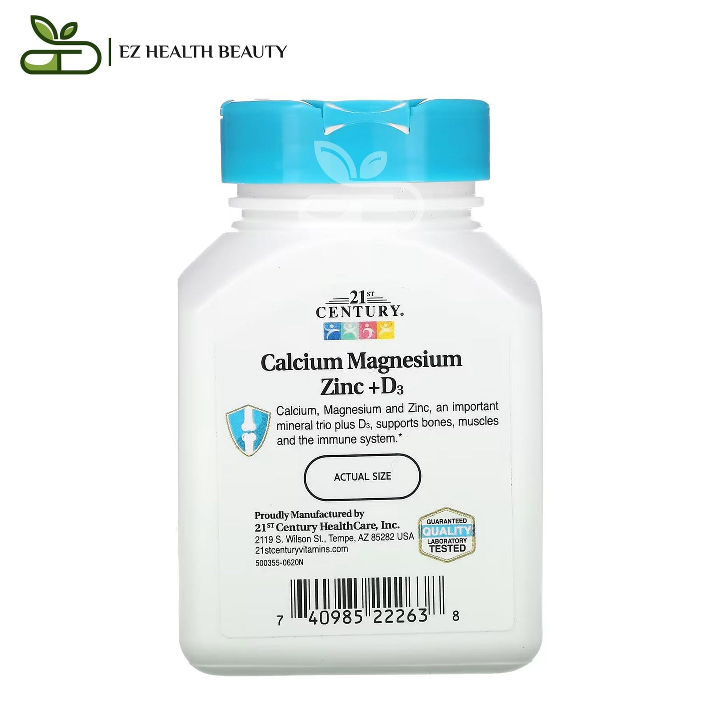 كالسيوم مغنيسيوم زنك فيتامين د لتقوية العظام والعضلات والاعصاب 90 قرص 21st Century calcium magnesium zinc + d3