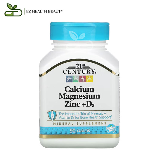 كالسيوم مغنيسيوم زنك فيتامين د لتقوية العظام والعضلات والاعصاب 90 قرص 21st Century calcium magnesium zinc + d3