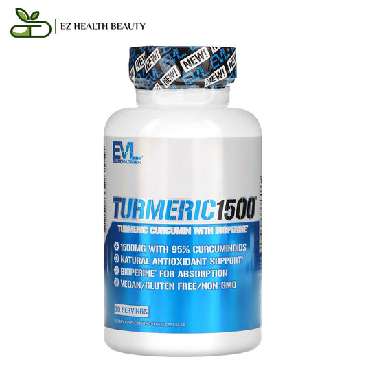 Evlution Nutrition Turmeric 1500 Turmeric Curcumin With Bioperine For Joints 90 Veggie Capsules