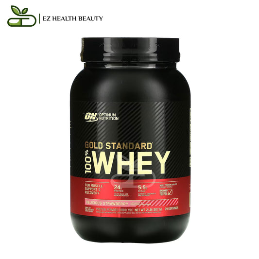 أوبتيموم نيوتريشن مكمل Whey gold standard | واي بروتين جولد ستاندرد بنكهة الفراولة اللذيذة 2.27 كجم