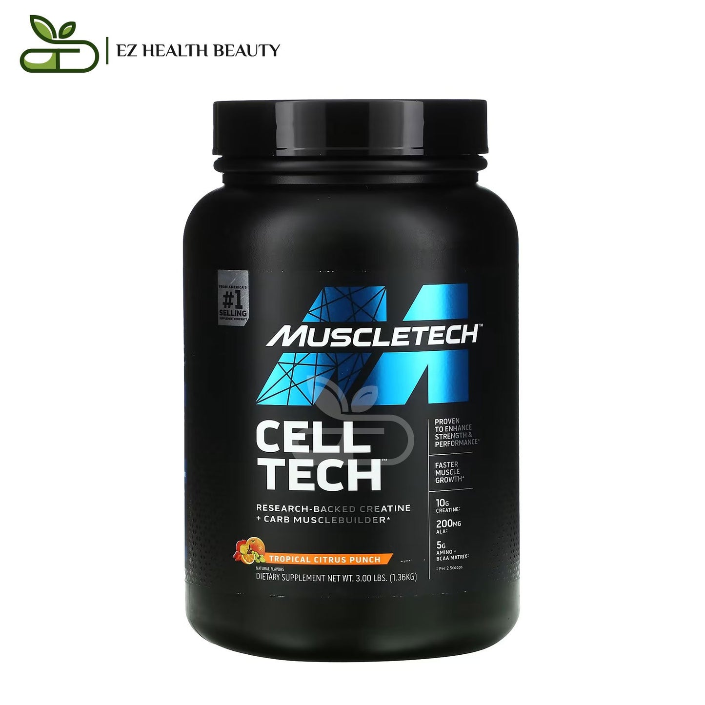 Supplement Cell Tech Creatine - Research Backed Creatine + Carb Musclebuilder- Tropical Citrus Punch MuscleTech (1.36 kg)