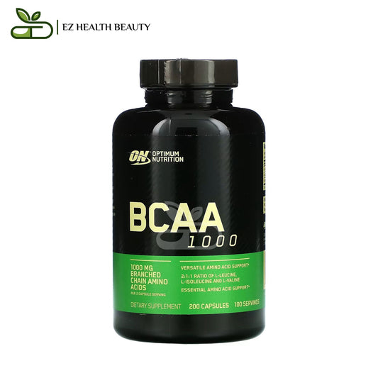 أوبتيموم نيوتريشن‏ حبوب الأحماض الأمينية BCAA متشعبة السلسلة 1000، حجم مضاعف 500 ملجم 200 كبسولة لتحسين الأداء للرياضيين - Optimum Nutrition BCAA