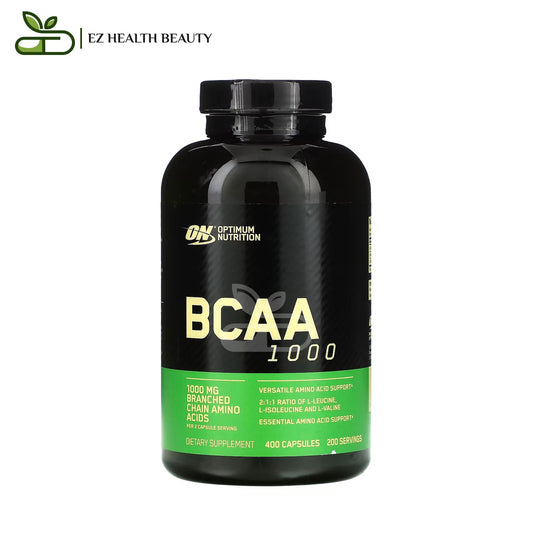 أوبتيموم نيوتريشن‏ حبوب الأحماض الأمينية BCAA متشعبة السلسلة 1000، حجم مضاعف 500 ملجم، 400 كبسولة لتحسين الأداء للرياضيين - Optimum Nutrition BCAA