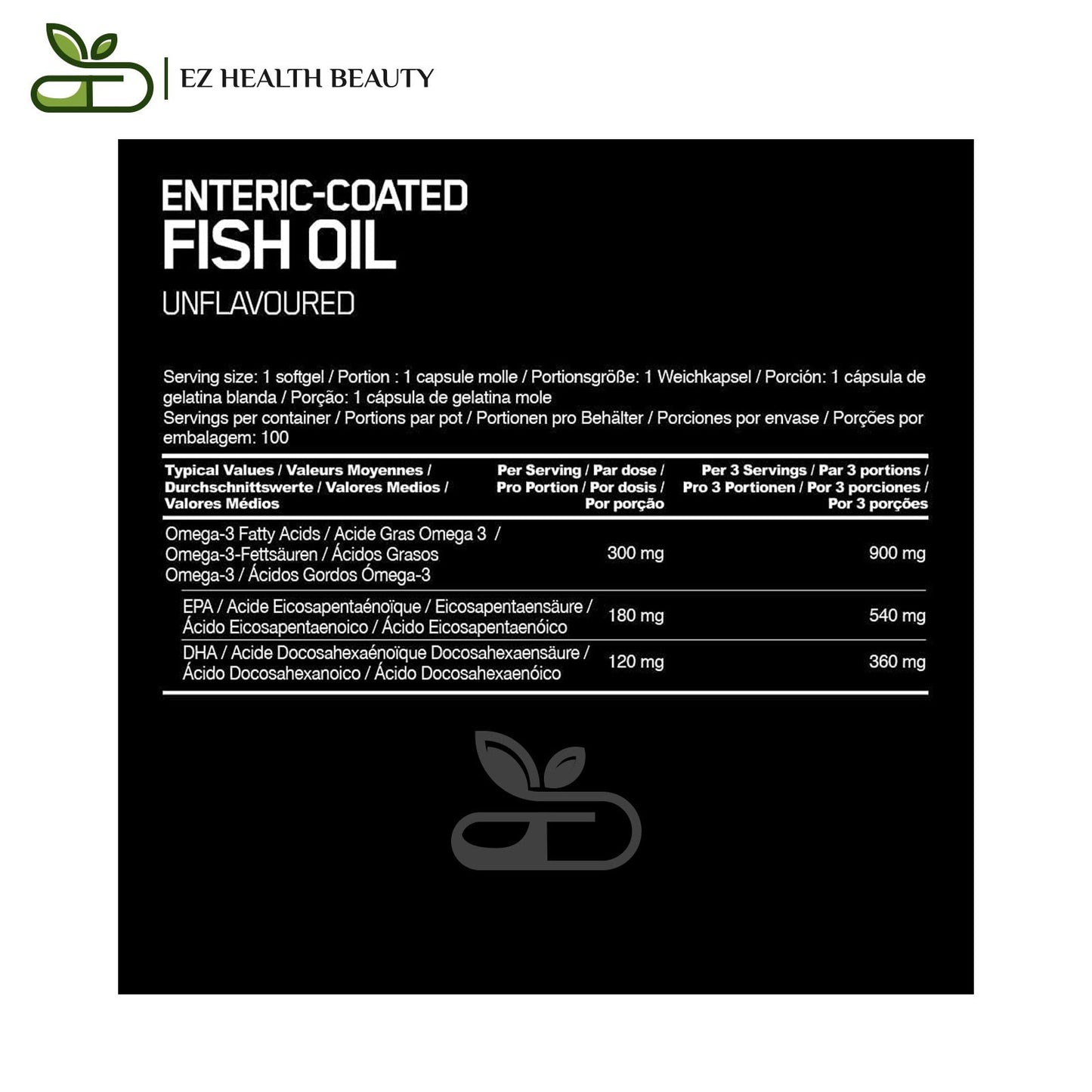 Enteric Coated Fish Oil Optimum Nutrition - 100 Softgels for Skin and hair health care