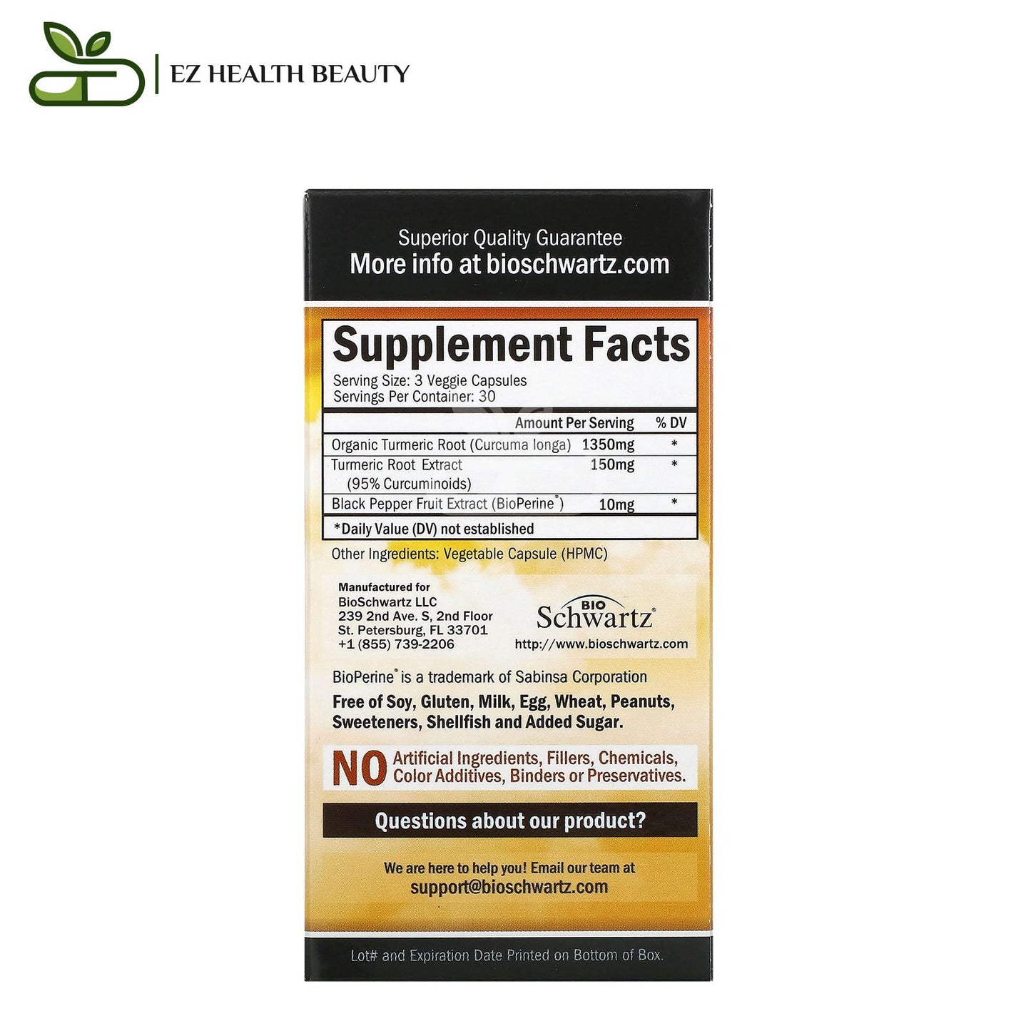 Turmeric Curcumin With Bioperine Promotes Inflammatory Response Bioschwartz 500 mg 90 Caps