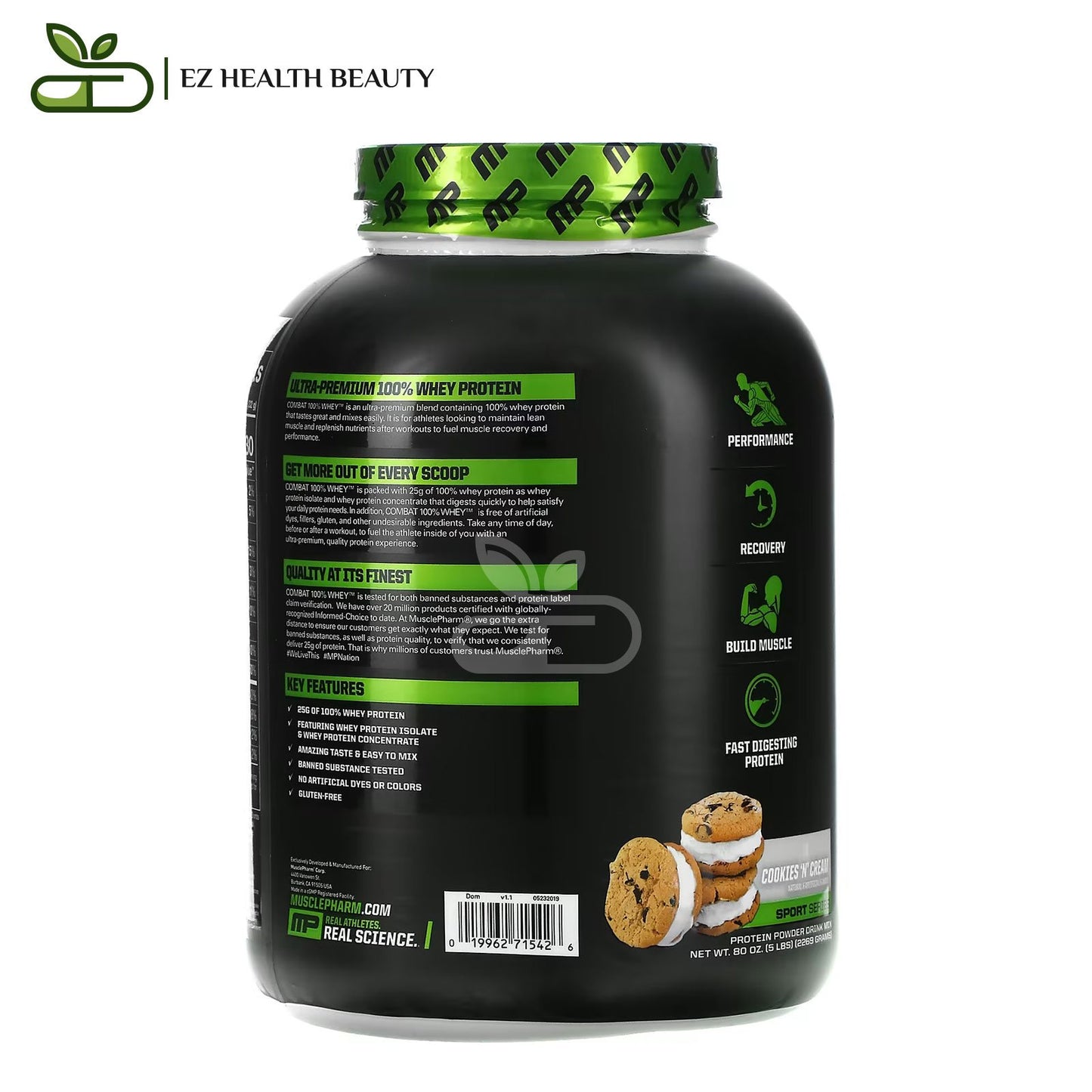 Combat 100% Whey Protein Muscle Building Cookies 'n' Cream Musclepharm 2.269 Gram