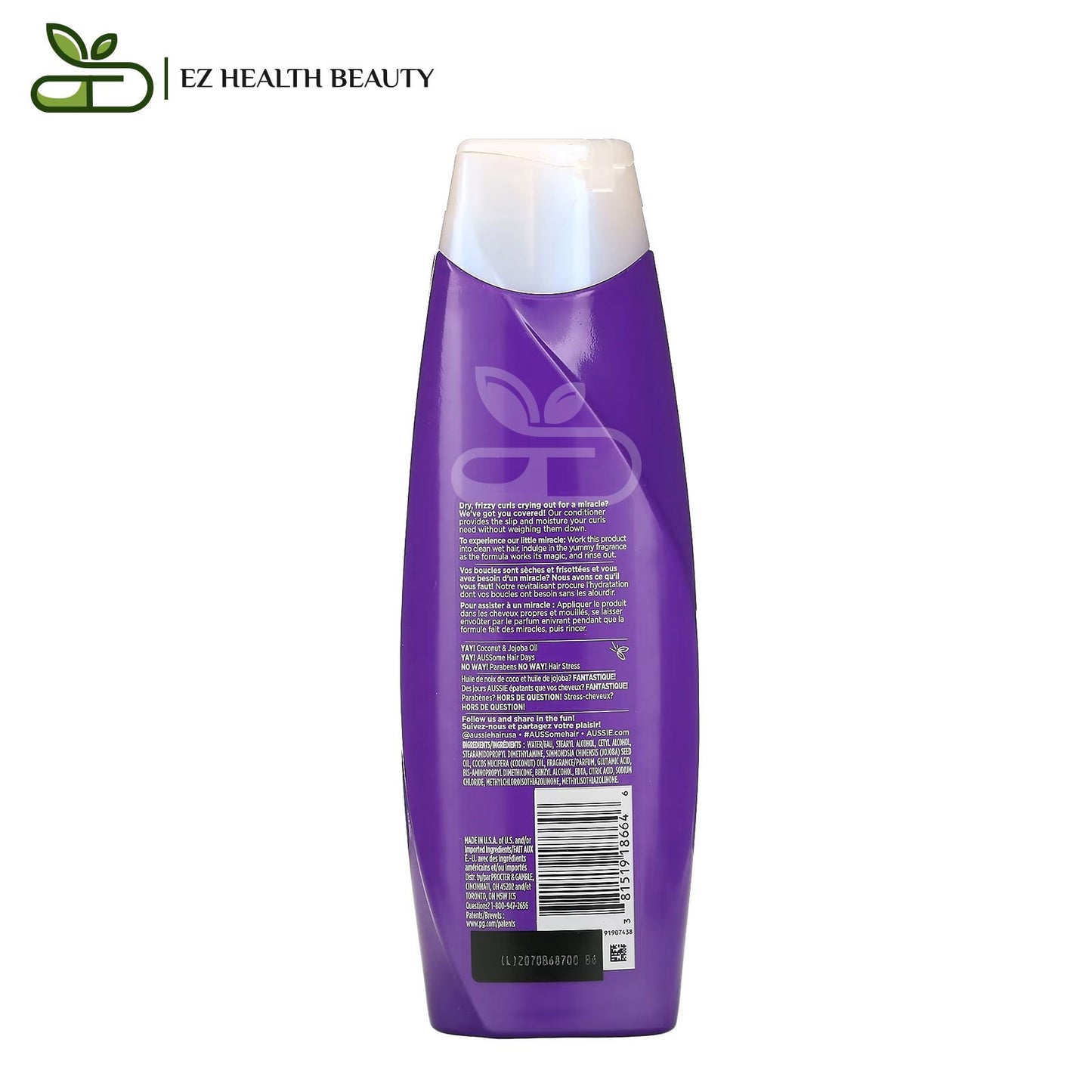 Aussie miracle curls conditioner for curly hair with coconut and jojoba oil - 360 ml