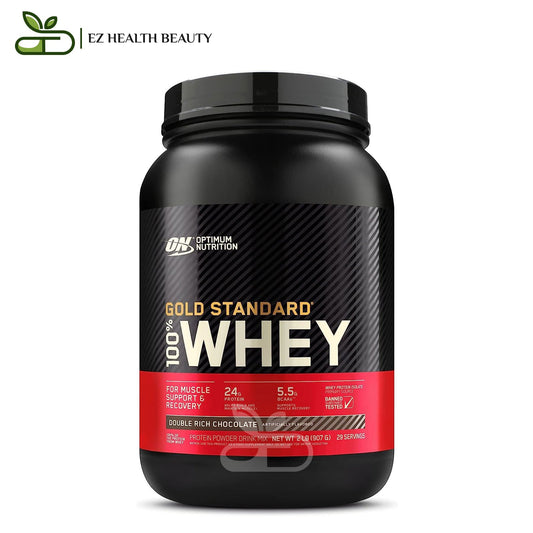 Whey Protein Supplement Optimum Nutrition Gold Standard double chocolate flavor 907 gm