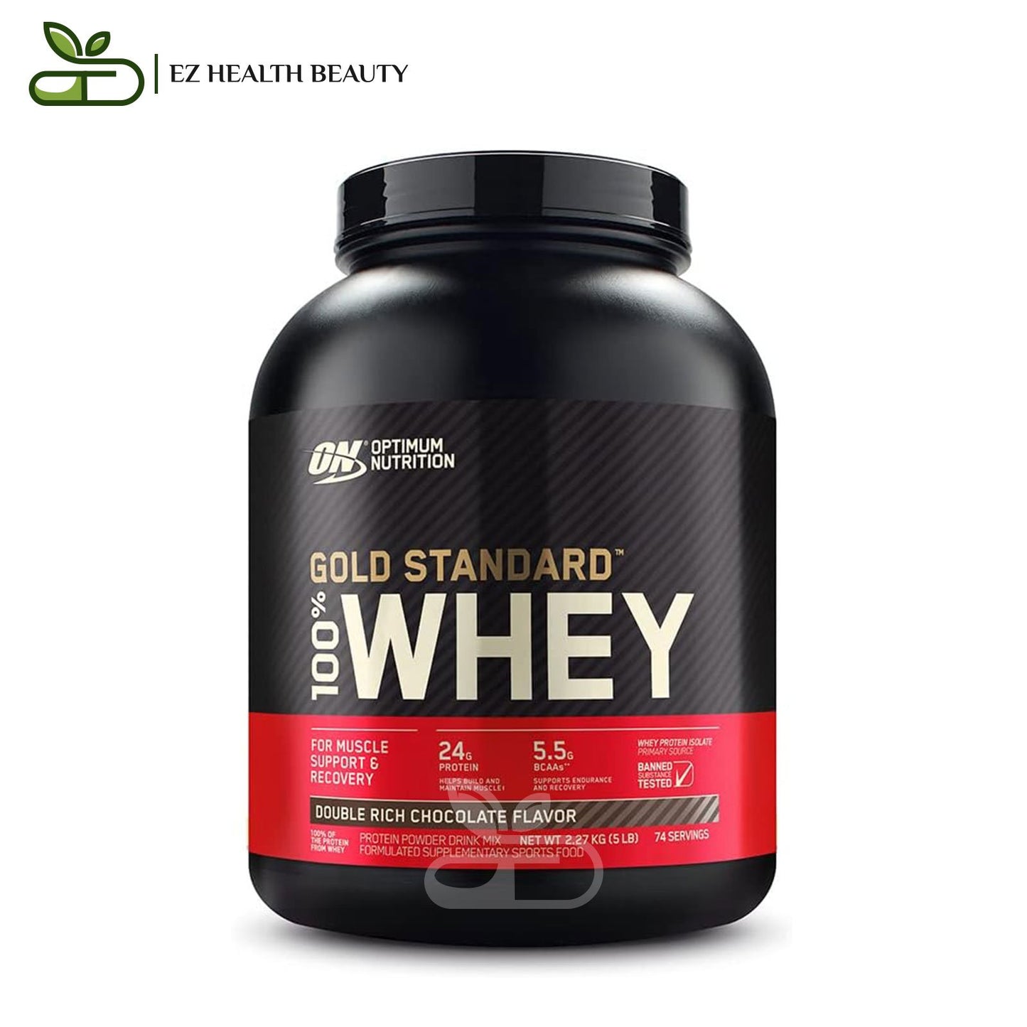 Whey gold standard supplement Optimum Nutrition double chocolate flavor 2.27 kg