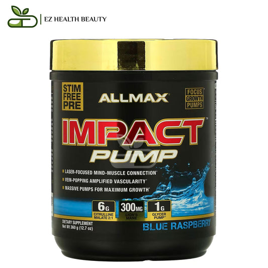 ALLMAX مكمل بمب بري ورك اوت لزيادة الطاقة بنكهة التوت الأزرق 360 جم - ALLMAX, IMPACT Pump, Blue Raspberry, 12.7 oz (360 g)