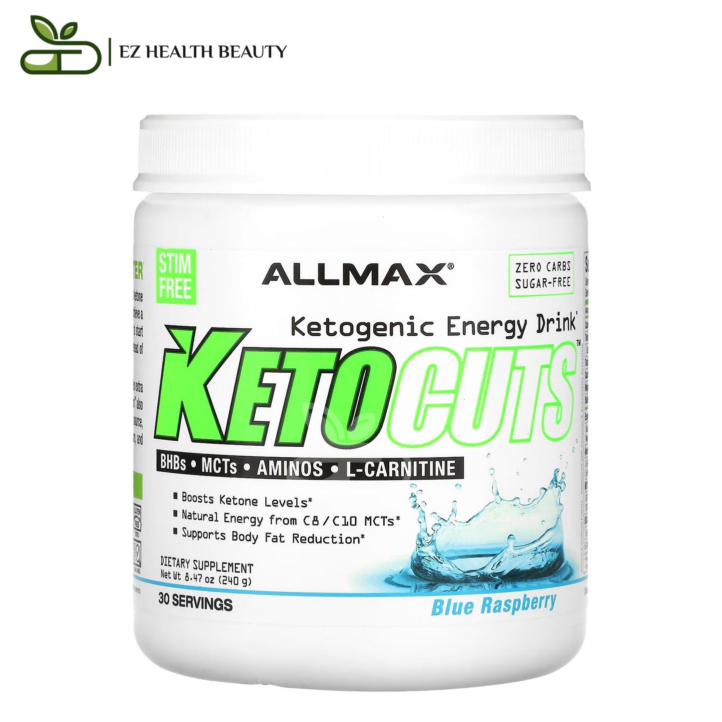 مكمل طاقة للكيتو بطعم التوت البري الأزرق 240 جم - ALLMAX, KetoCuts, Ketogenic Energy Drink, Blue Raspberry, 8.47 oz (240 g)