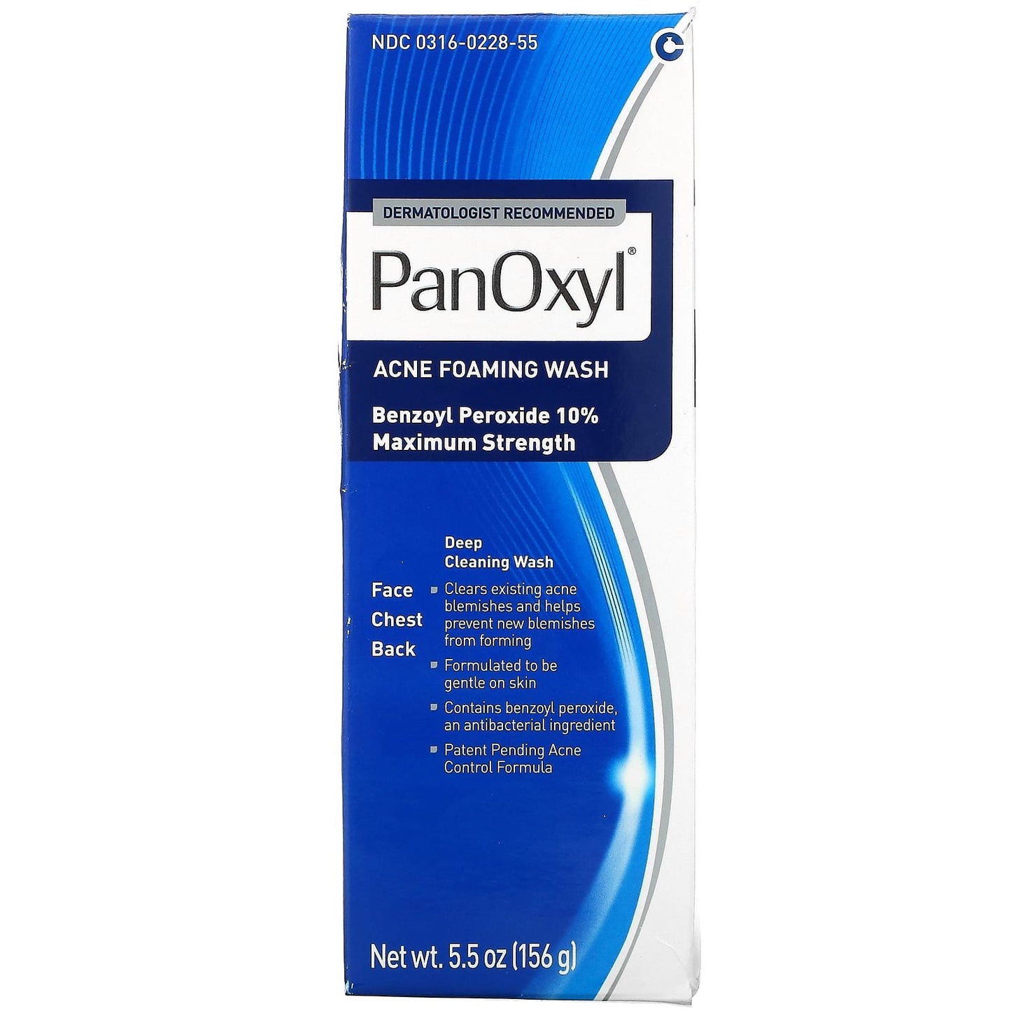 PanOxyl Acne Foaming Wash Benzoyl Peroxide 10% Maximum Strength - 5.5 oz (156 g)