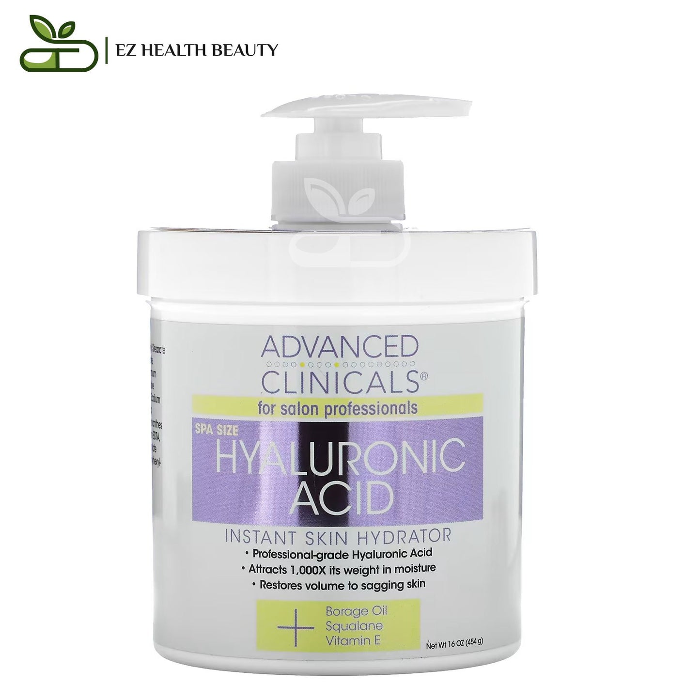 Advanced clinicals hyaluronic acid cream for skin hydrating - 16 oz (454 g)