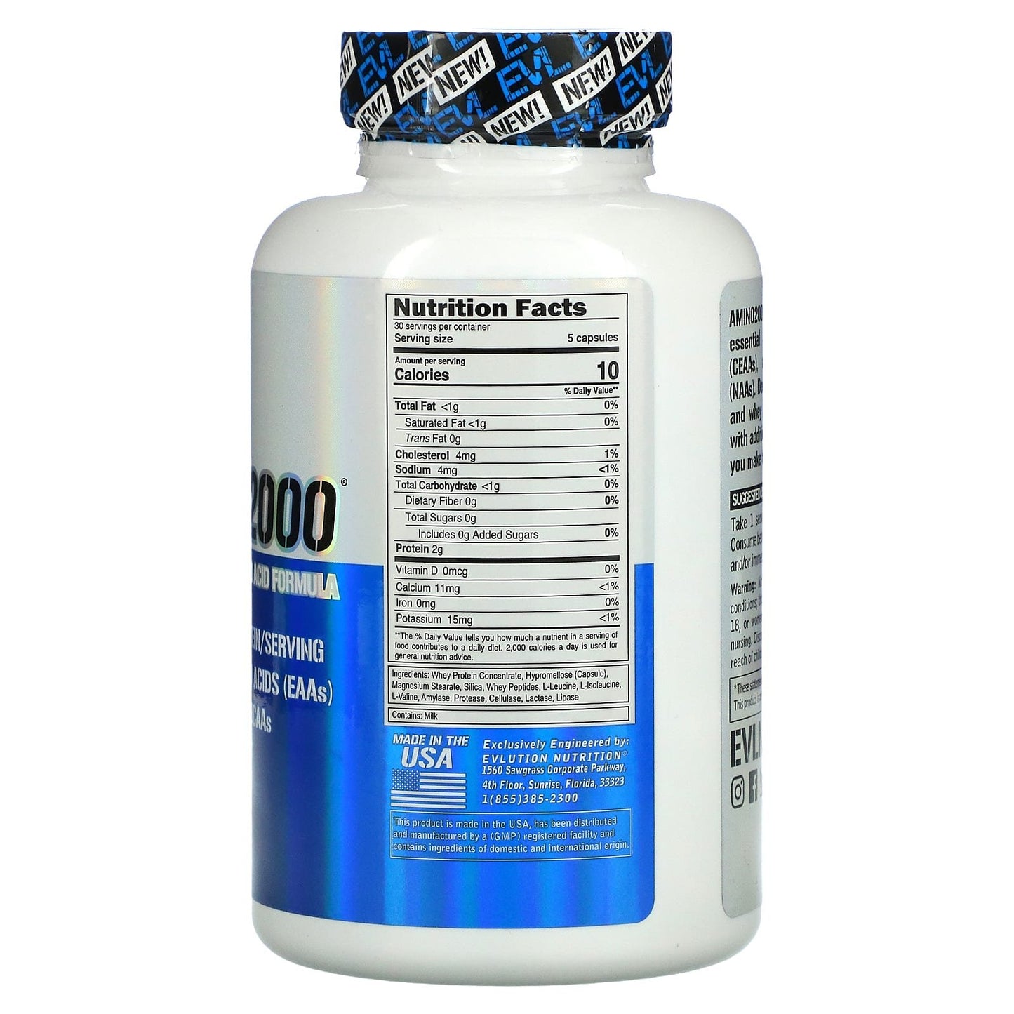 حبوب امينو 2000 إبفلوشن نوتريشن لبناء العضلات Amino 2000 EVLution Nutrition 150 كبسولة