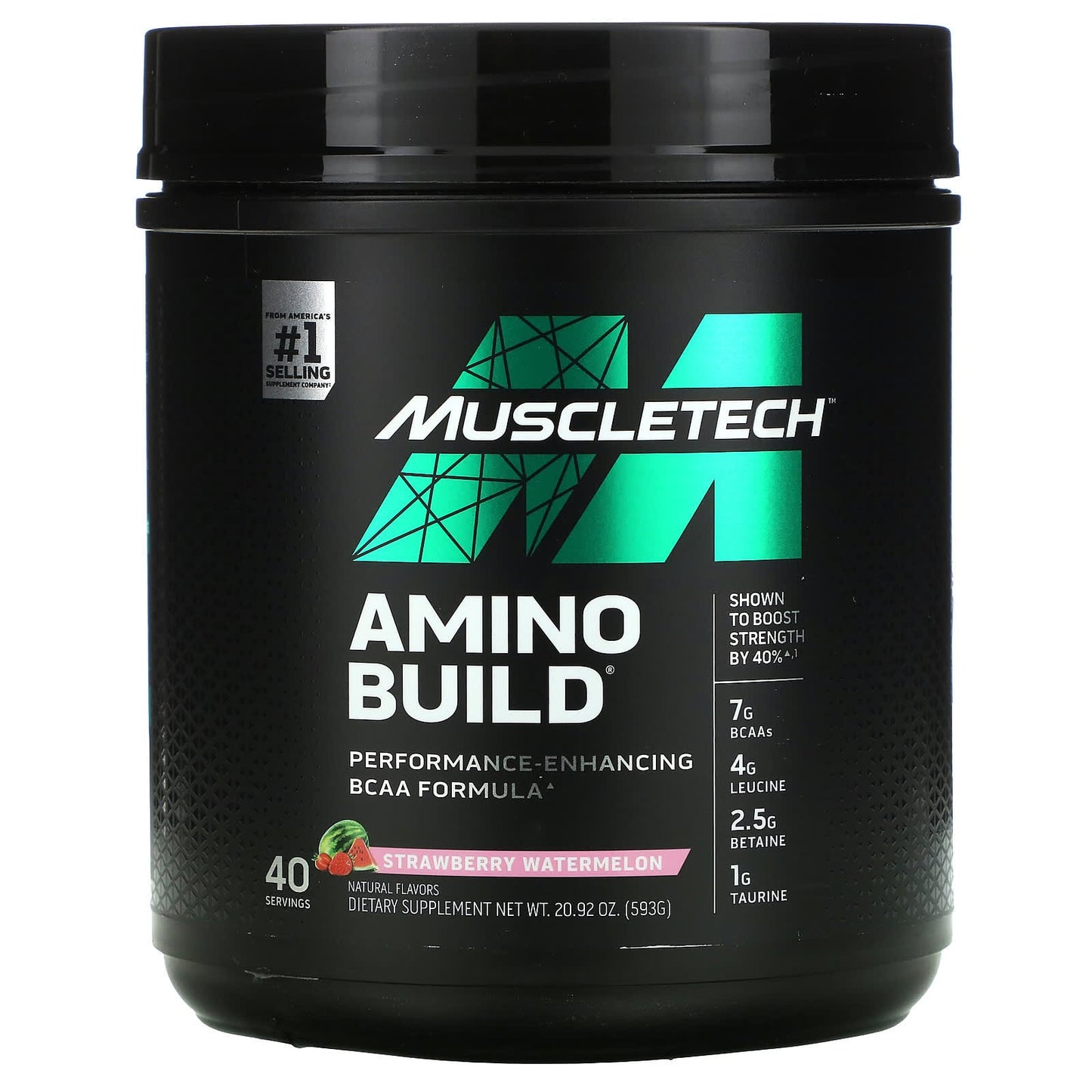 مكمل غذائي امينو بيلد لتقوية العضلات MuscleTech Amino Build بنكهة الفراولة والبطيخ حجم 20.92 أونصة (593 جم)