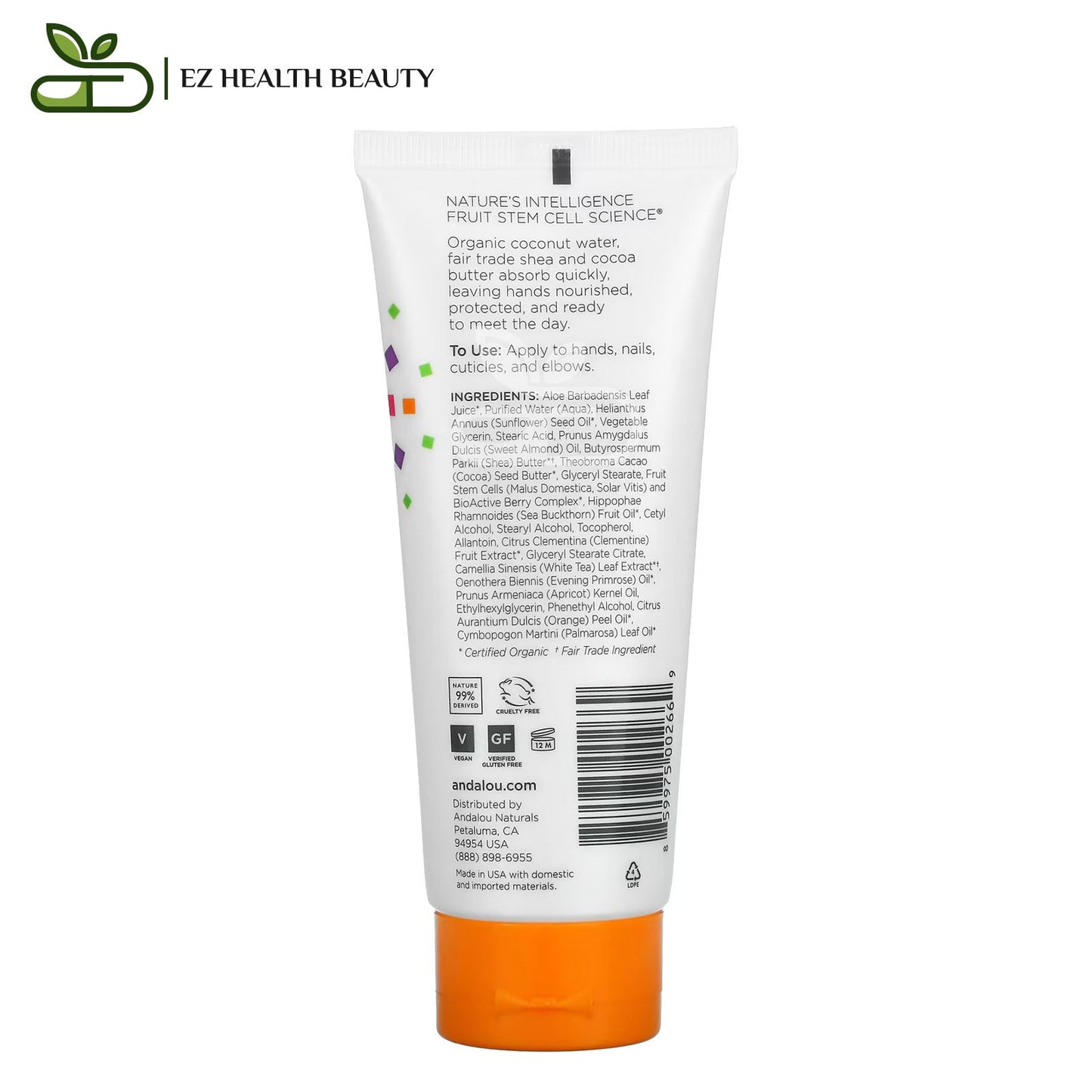 Andalou Naturals A Path of Light Shea Butter + Cocoa Butter Hand Cream, Clementine, 3.4 fl oz (100 ml)