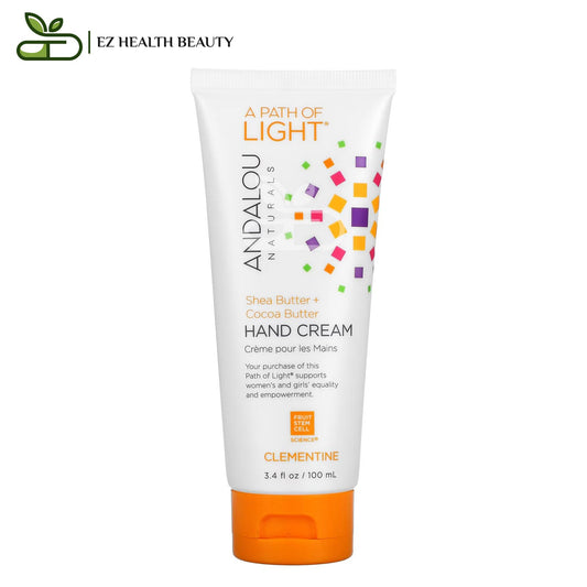 كريم بزبدة الشيا وزبدة الكاكاو لليدين، كليمنتين، 100 مل - Andalou Naturals, A Path of Light, Shea Butter + Cocoa Butter Hand Cream, Clementine, 3.4 fl oz (100 ml)