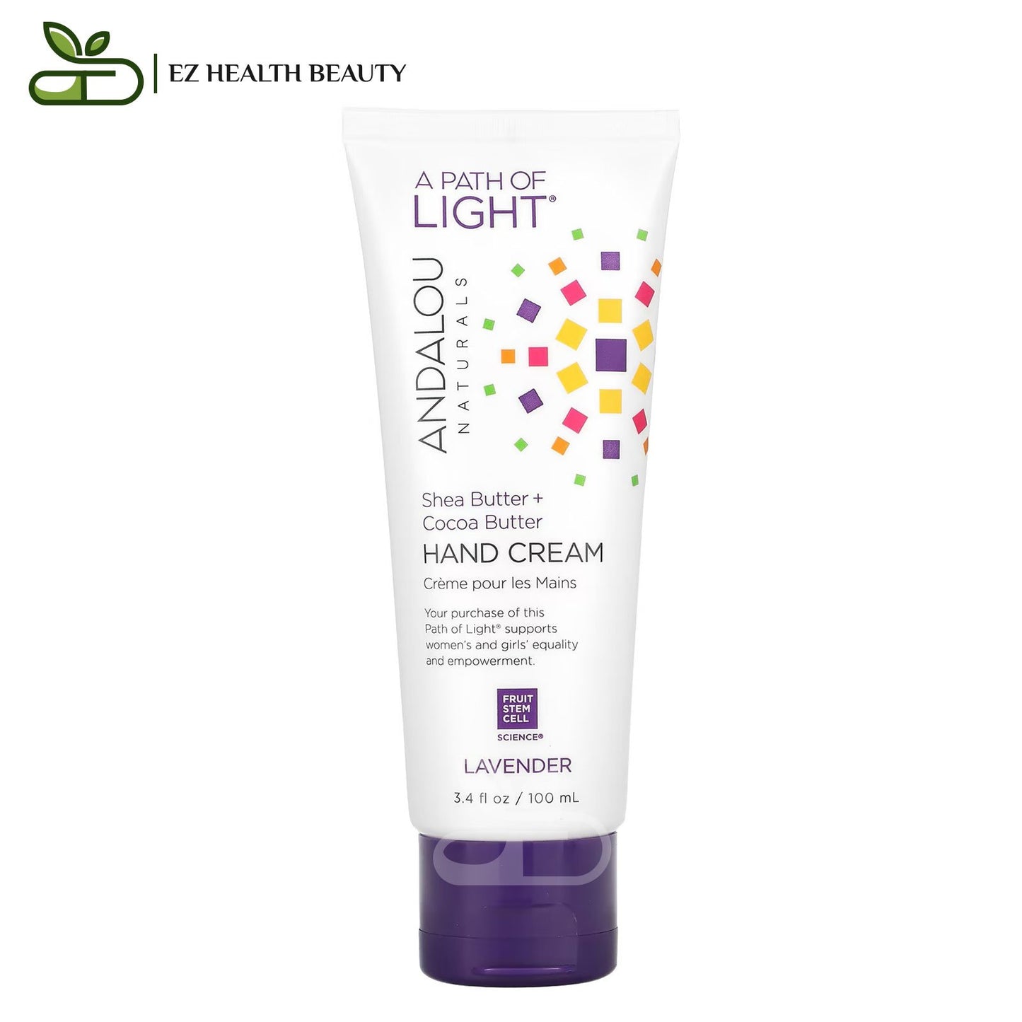 كريم يد بزبدة الشيا وزبدة الكاكاو، لافندر، 100 مل - Andalou Naturals, A Path of Light, Shea Butter + Cocoa Butter Hand Cream, Lavender, 3.4 fl oz (100 ml)