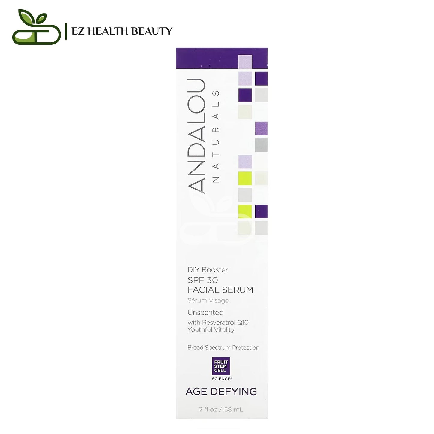 Andalou Naturals سيروم للتجاعيد بمعامل حماية من الشمس SPF 30 بدون رائحة 58 مل - Andalou Naturals Facial Serum, SPF 30, Age Defying, Unscented, 2 fl oz (58 ml)