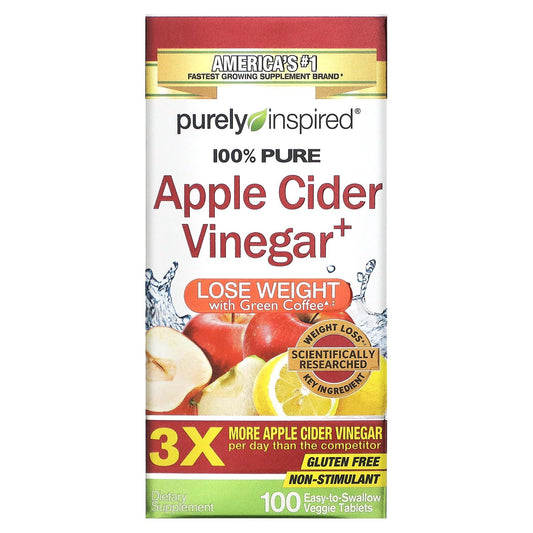 حبوب خل التفاح للتخسيس apple cider vinegar purely inspired خل التفاح+، 100 قرص نباتي سهل البلع