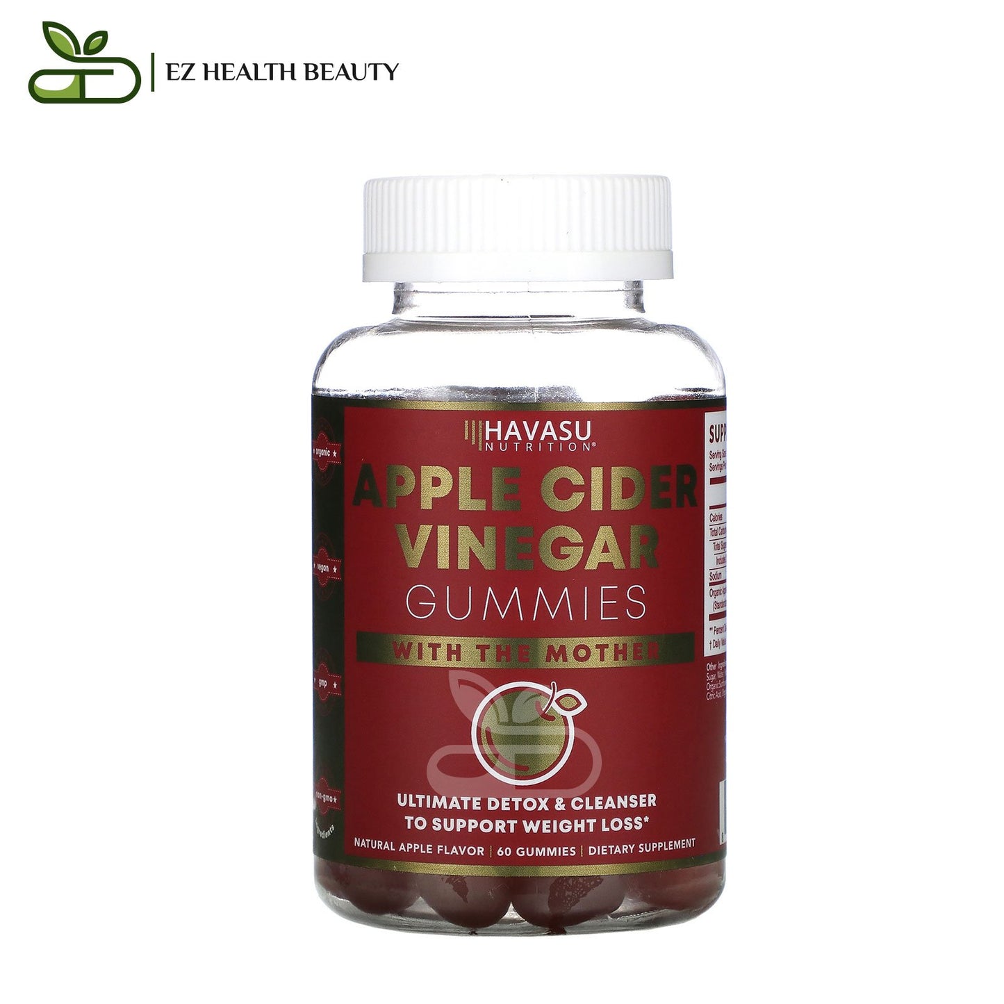 Havasu Nutrition Apple Cider Vinegar Gummies with The Mother Natural Apple 60 Gummies