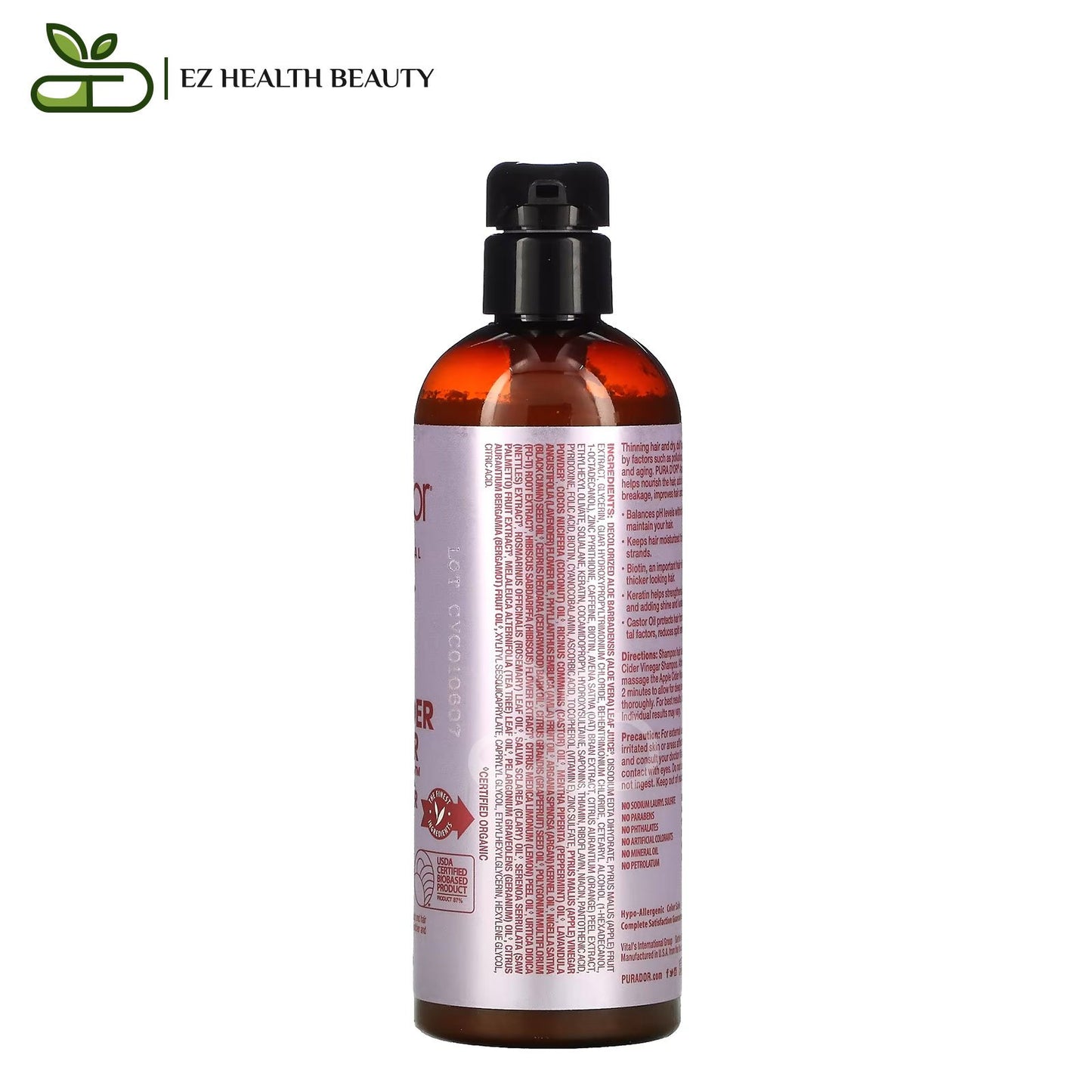 Thin2Thick Apple Cider Vinegar Conditioner Fortifies Hair And Scalp Pura D'or 16 fl oz (473 ml)