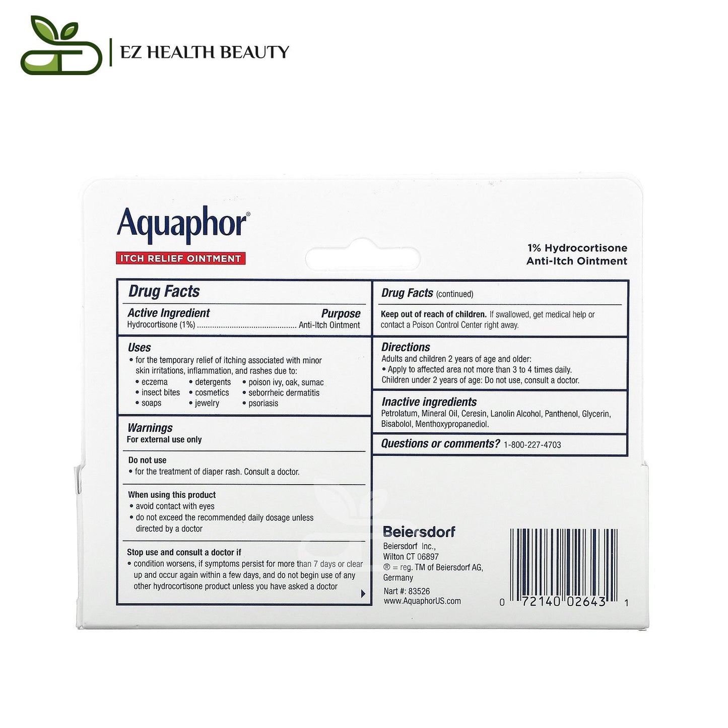 Aquaphor Itch Relief Ointment Maximum Strength Fragrance Free 1 oz (28 g)