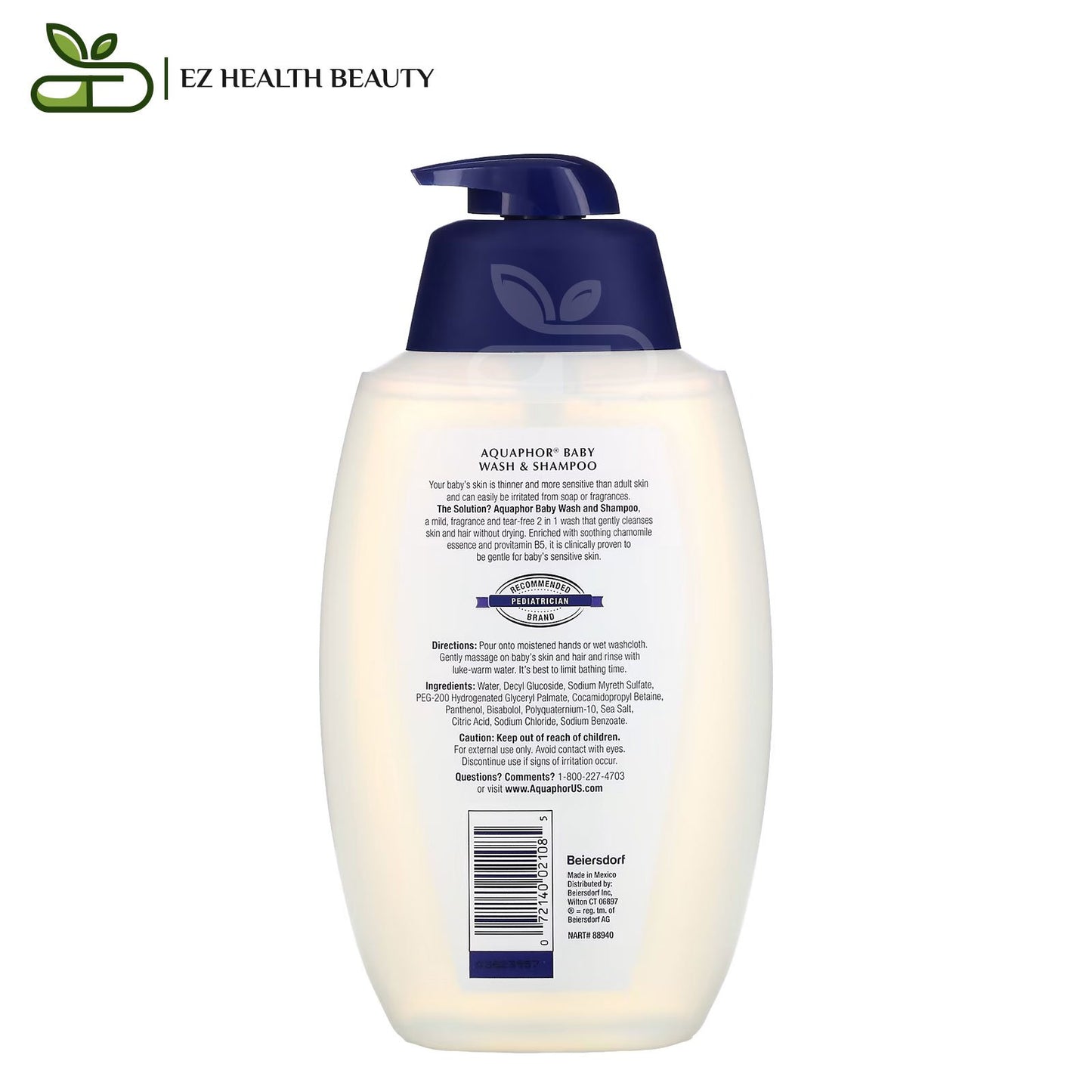 Aquaphor baby wash and shampoo for skin and hair cleansing, Fragrance free - 25.4 fl oz (750 ml)