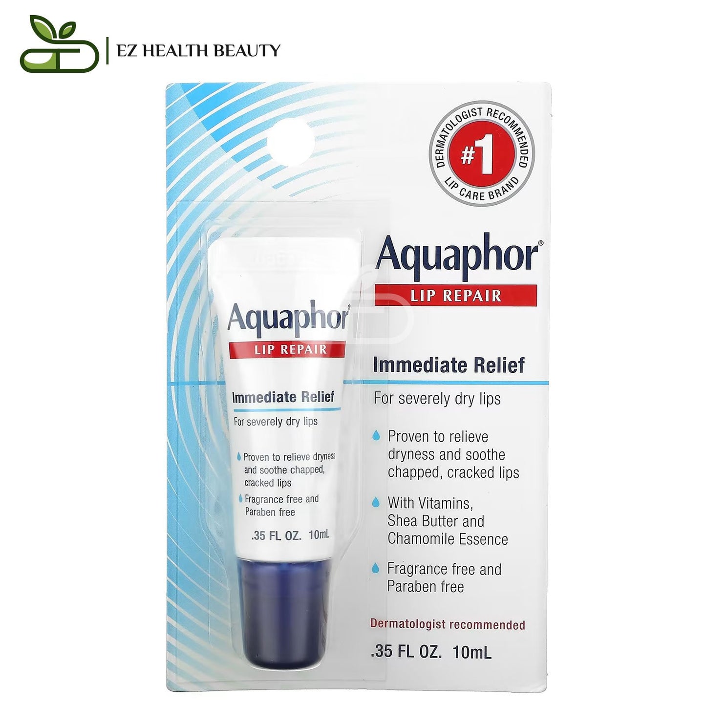 مرهم اكوافور للشفايف للعناية بالشفاه الجافة والمتشققة 10 مل (0.35 اونصة) Aquaphor lip repair immediate relief fragrance free