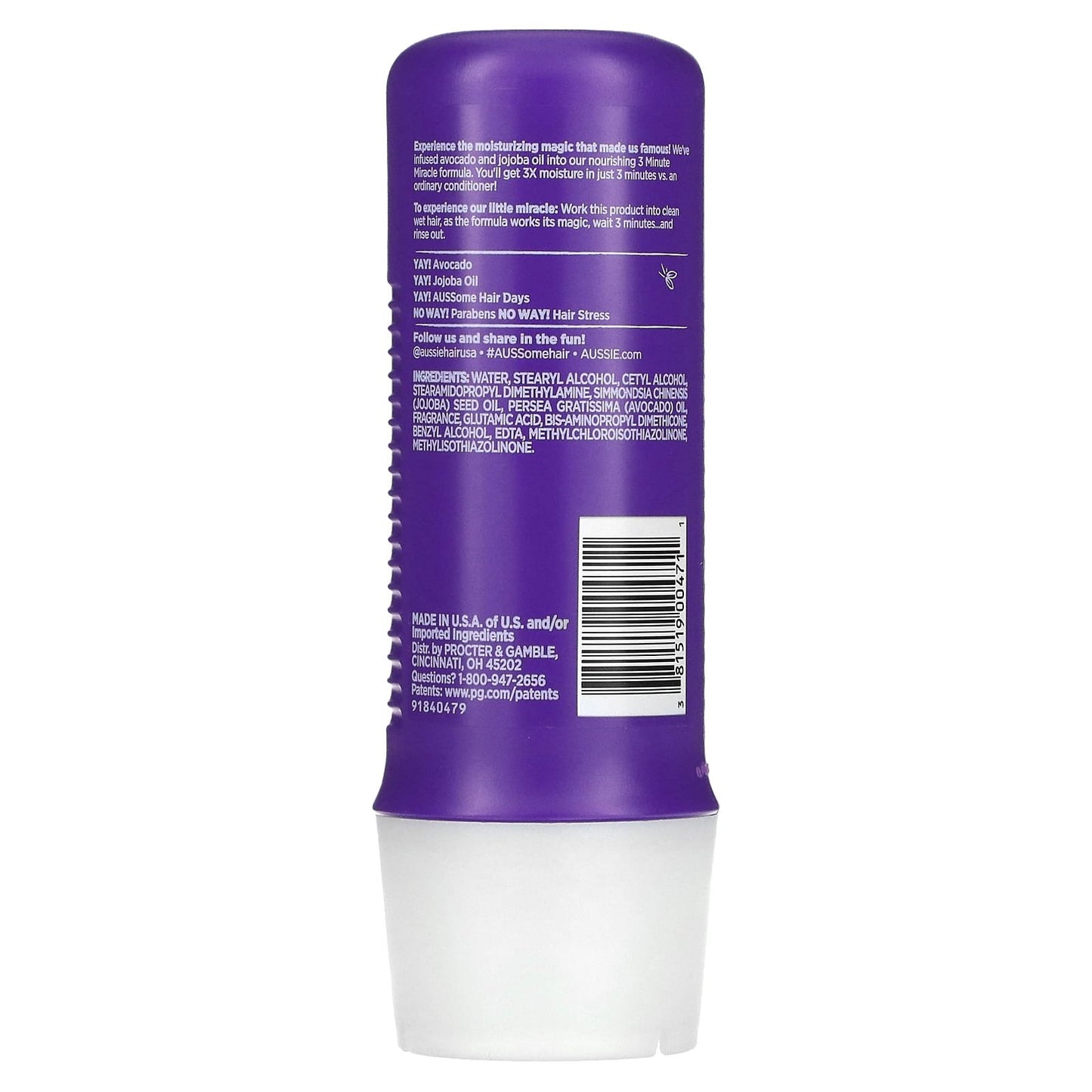 Aussie 3 minute miracle moist deep conditioner with Avocado &amp; Jojoba Oil scalp hydration enhancer - 8 fl oz (236 ml)