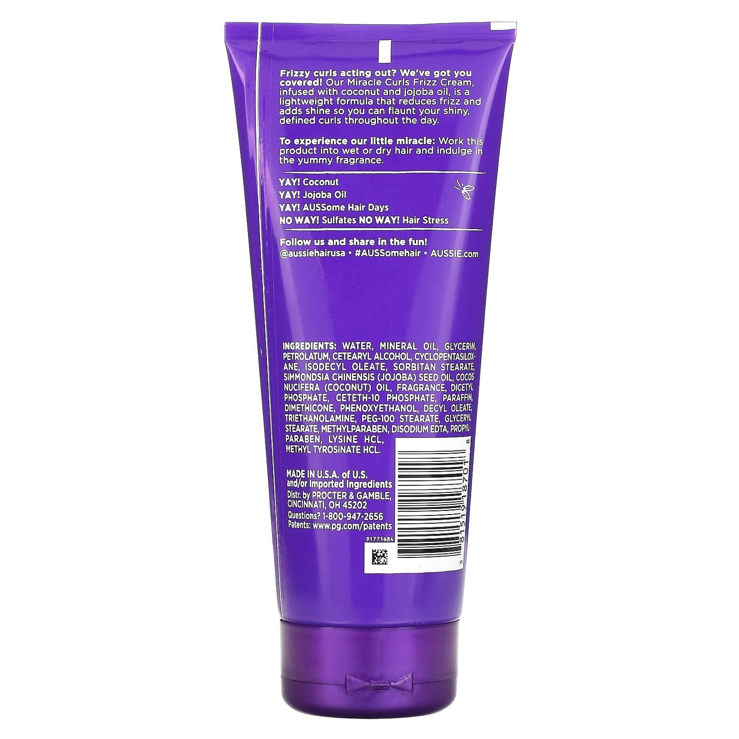 Aussie Miracle Curls Frizz Taming Cream with Coconut &amp; Jojoba Oil 6.8 oz (193 g)