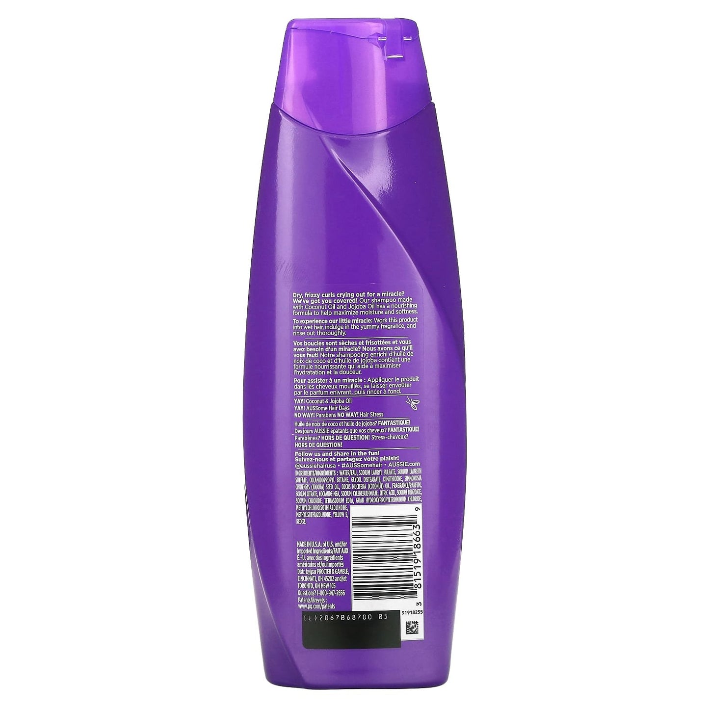 Aussie Miracle Curls Shampoo with Coconut &amp; Jojoba Oil hair softness enhancer - 12.1 fl oz (360 ml)