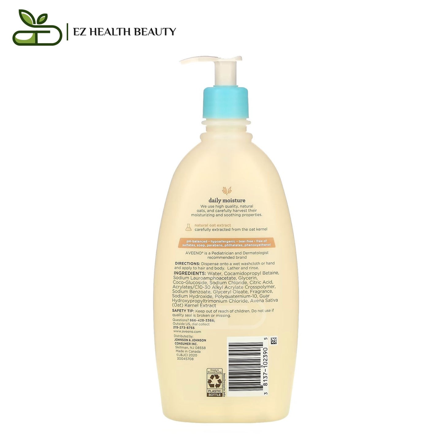 شامبو افينو للأطفال لتنظيف وترطيب الجسم 18 أونصة سائلة (532 مل) Aveeno baby daily moisture wash and shampoo