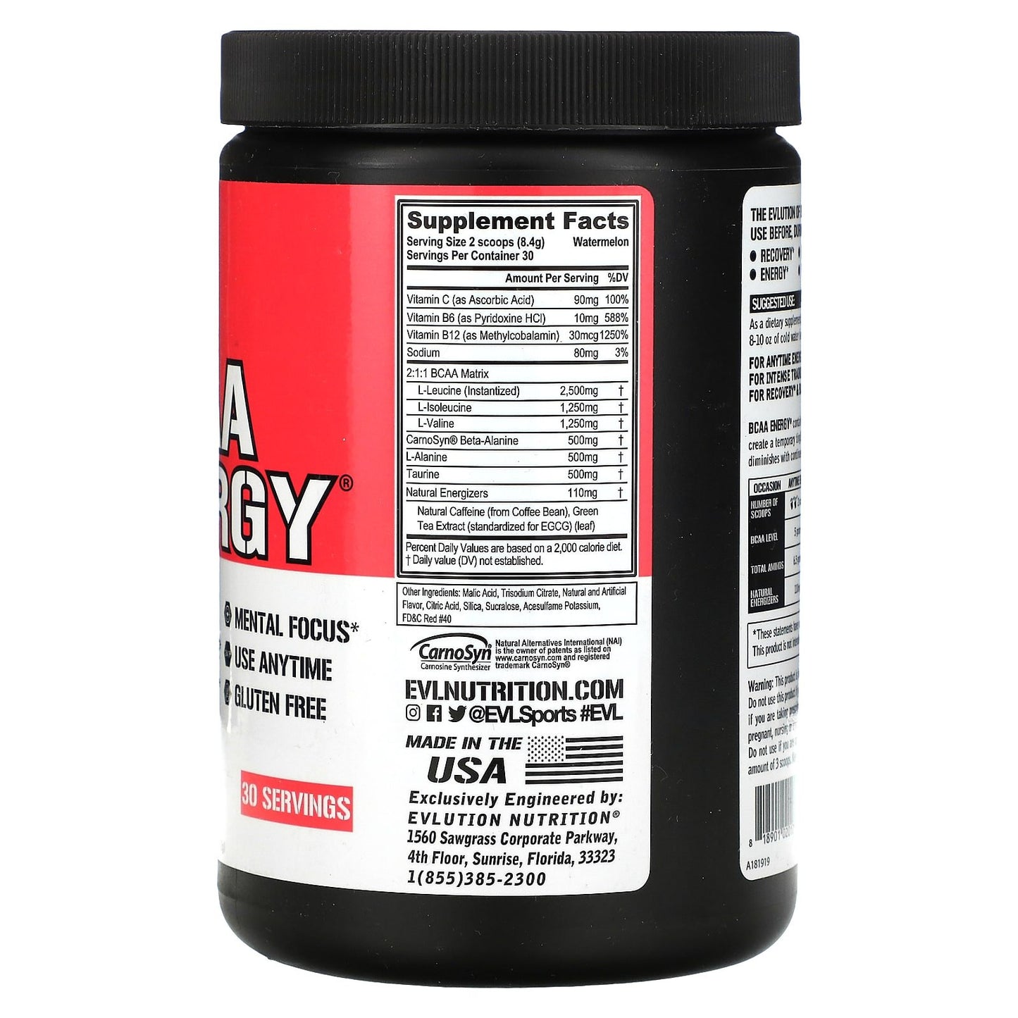 مكمل bcaa energy لزيادة الطاقة من EVLution Nutrition، نكهة البطيخ، 8.89 أونصة (252 جم)