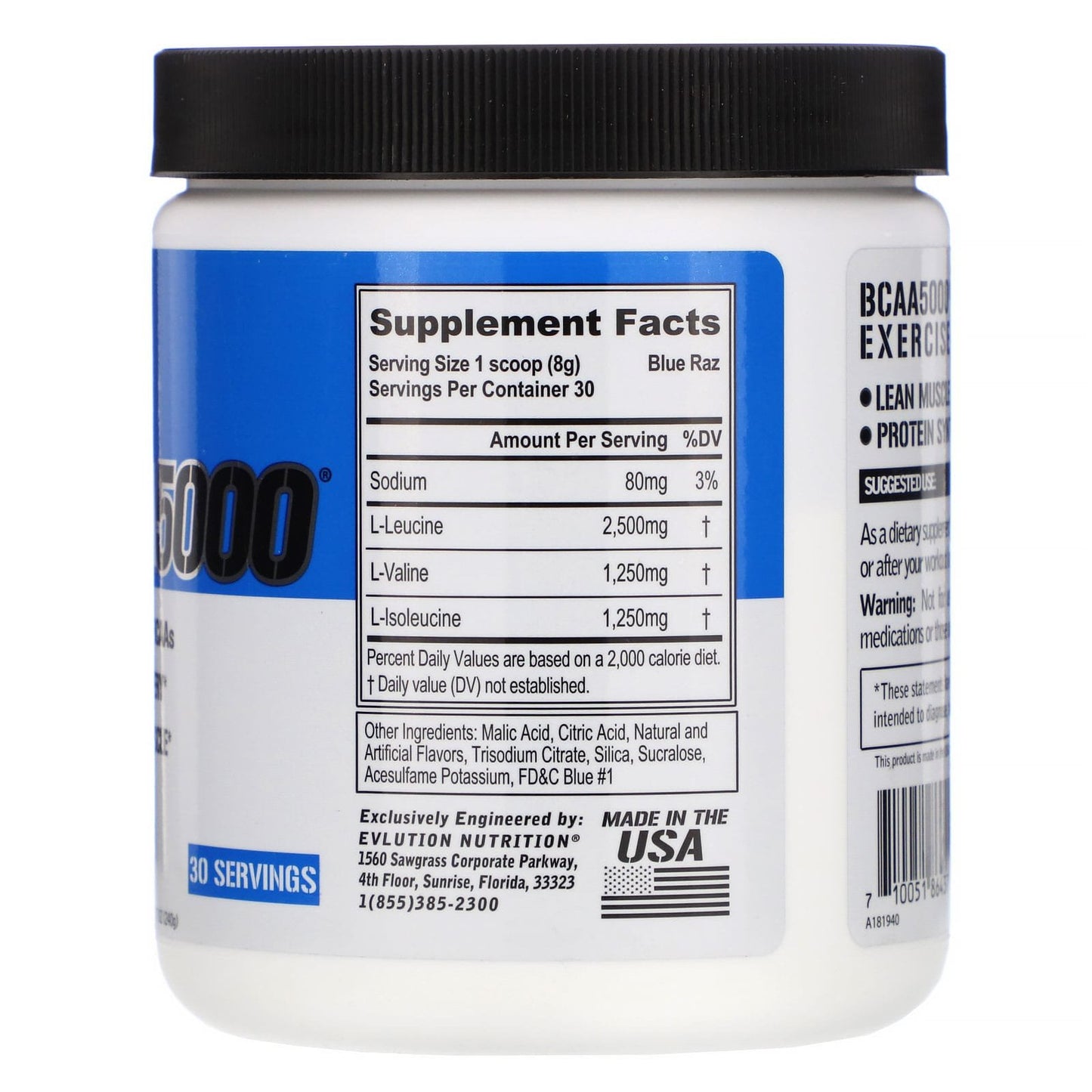 EVLution Nutrition BCAA5000 Blue Raz 8.47 oz (240 g)