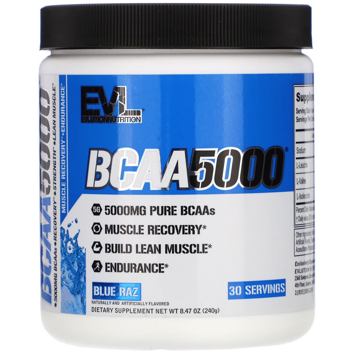 BCAA مكمل غذائي احماض امينية لبناء العضلات إيفلوشن نوتريشن بنكهة التوت الأزرق 240 جم BCAA 5000