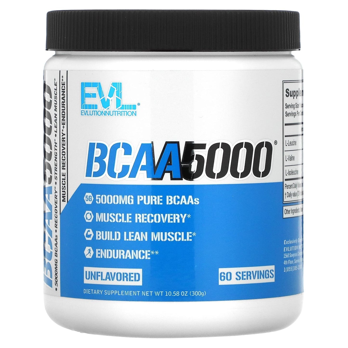 EVLution Nutrition bcaa 5000 Unflavored - 10.58 oz (300 g)