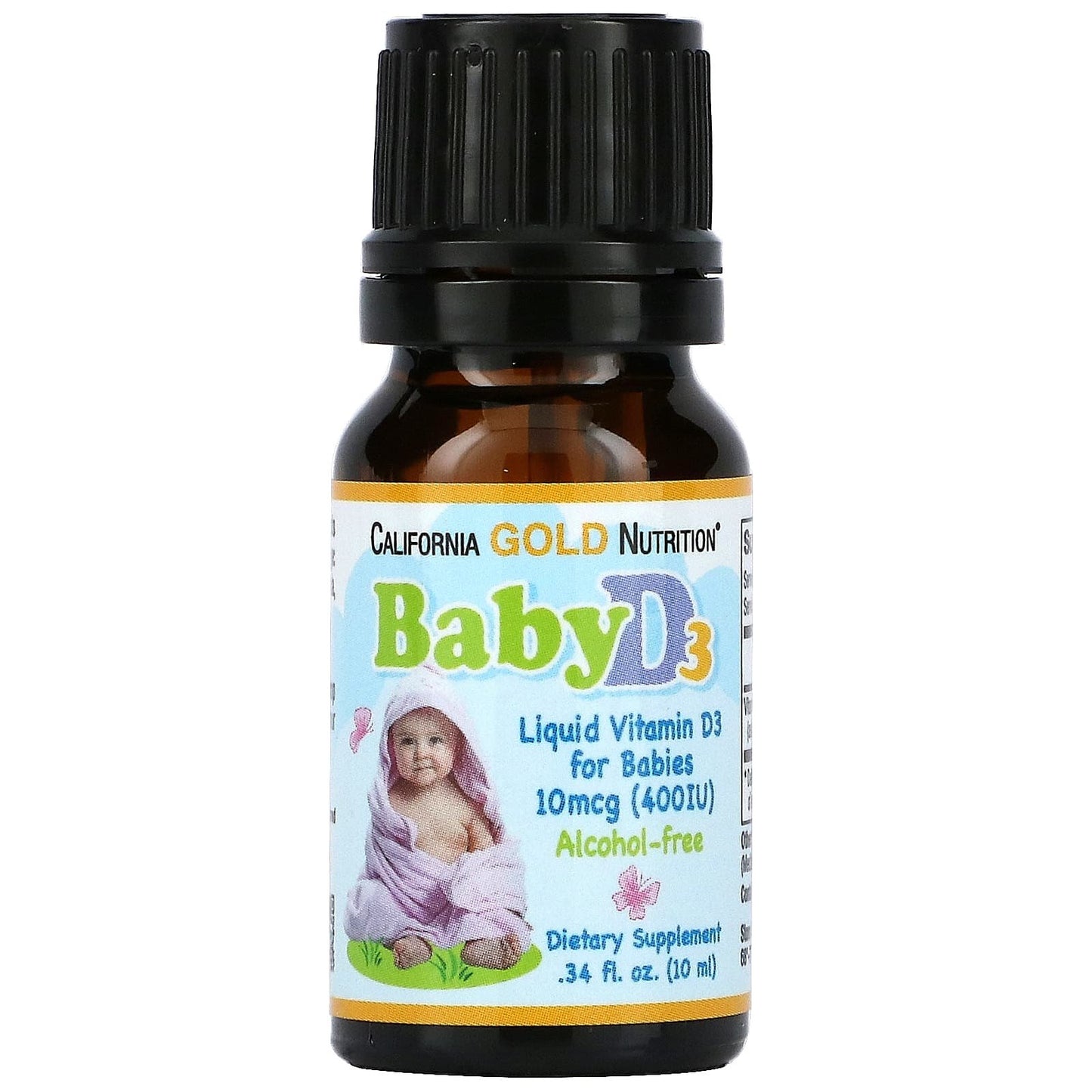 قطرات فيتامين d3 للأطفال كاليفورنيا غولد نيوتريشن لنمو العظام والاسنان 10 مل - california gold nutrition, baby vitamin d3 liquid, 10 mcg (400 iu), 0.34 fl oz (10 ml)