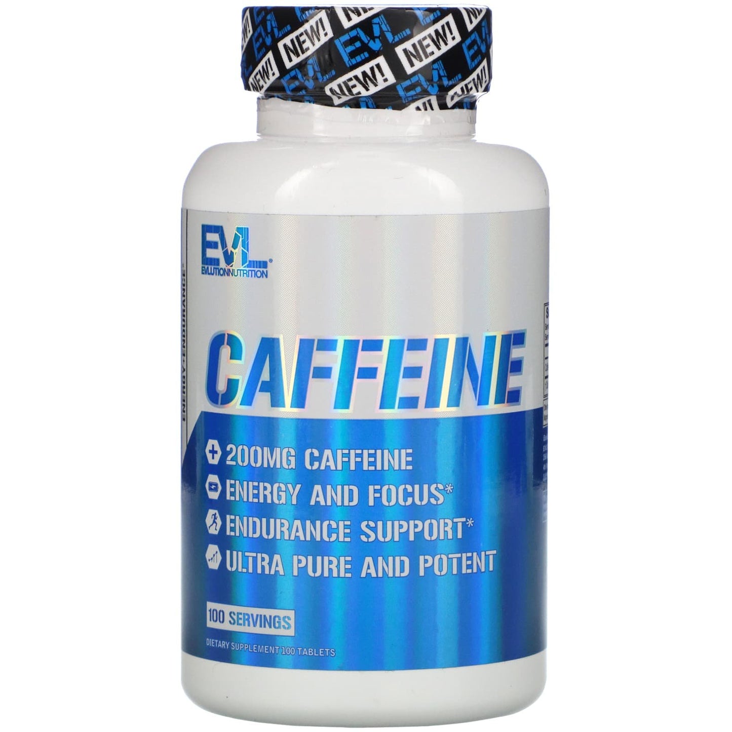 EVLution Nutrition caffeine energy focus booster tablets 200 mg - 100 tablets