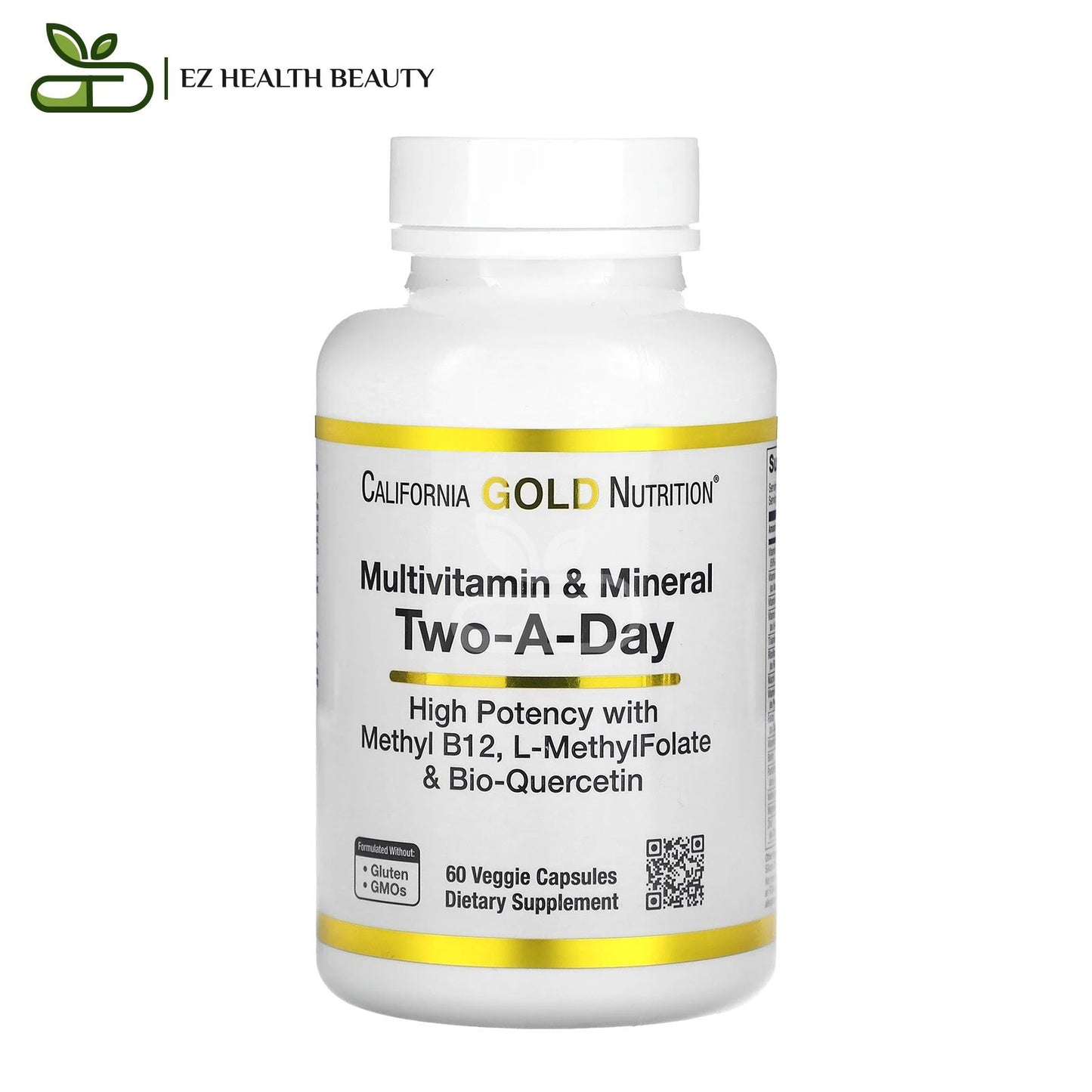 Two A Day Multivitamin and Mineral Supporting Healthy Lifestyle California Gold Nutrition 60 Veggie Capsules