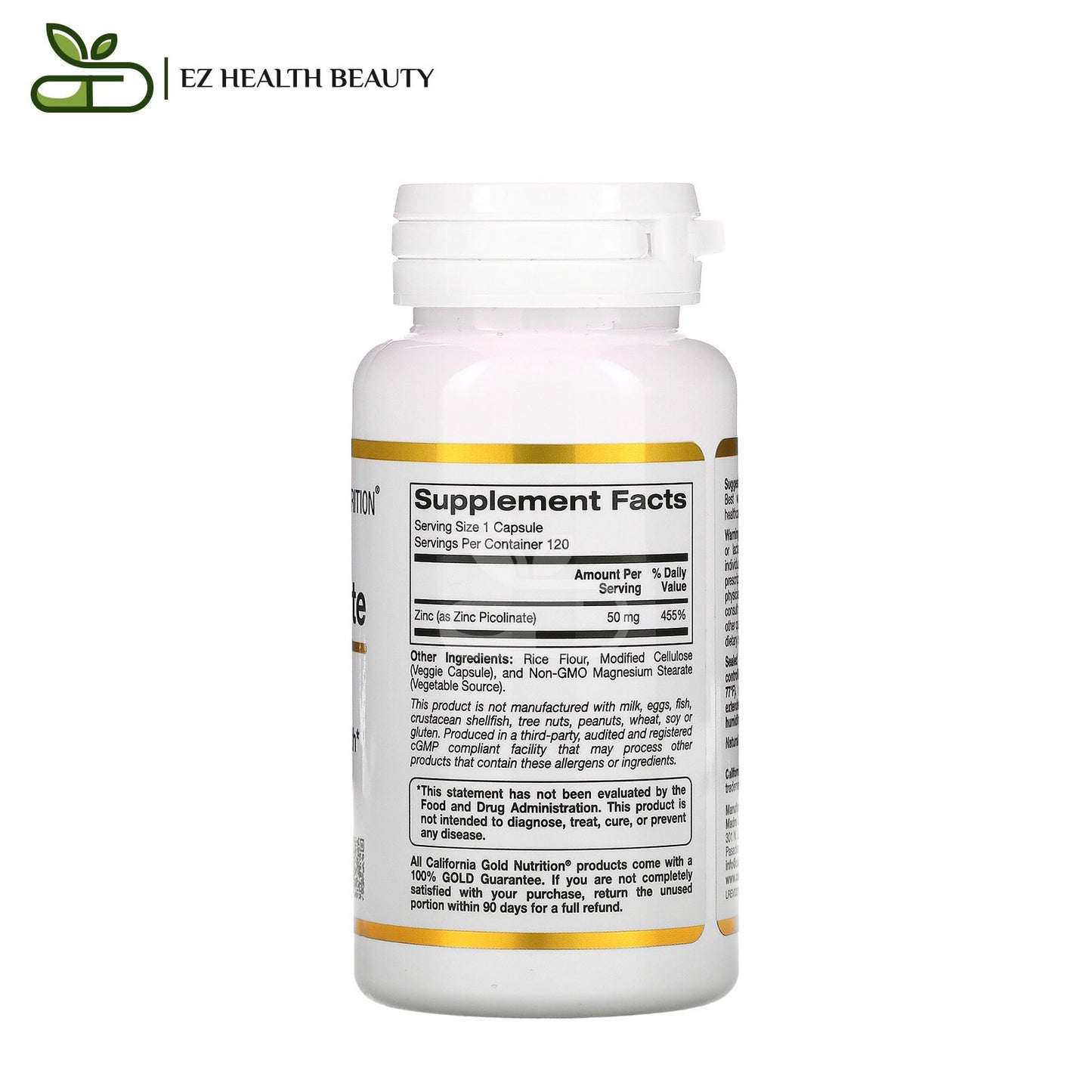 حبوب بيكولينات الزنك لدعم المناعة 50 مجم 120 كبسولة Zinc Picolinate California Gold Nutrition