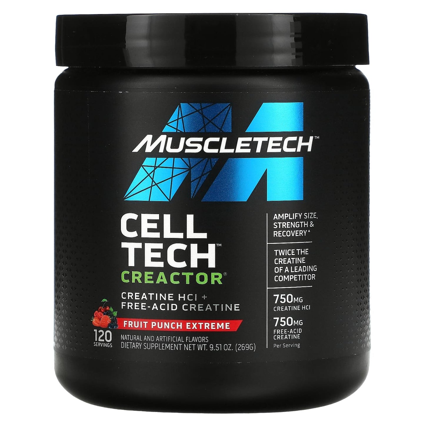 كرياتين مسل تك لتقوية العضلات بنكهة الفواكه حجم 269 جم Creatine Muscletech cell tech fruit punch