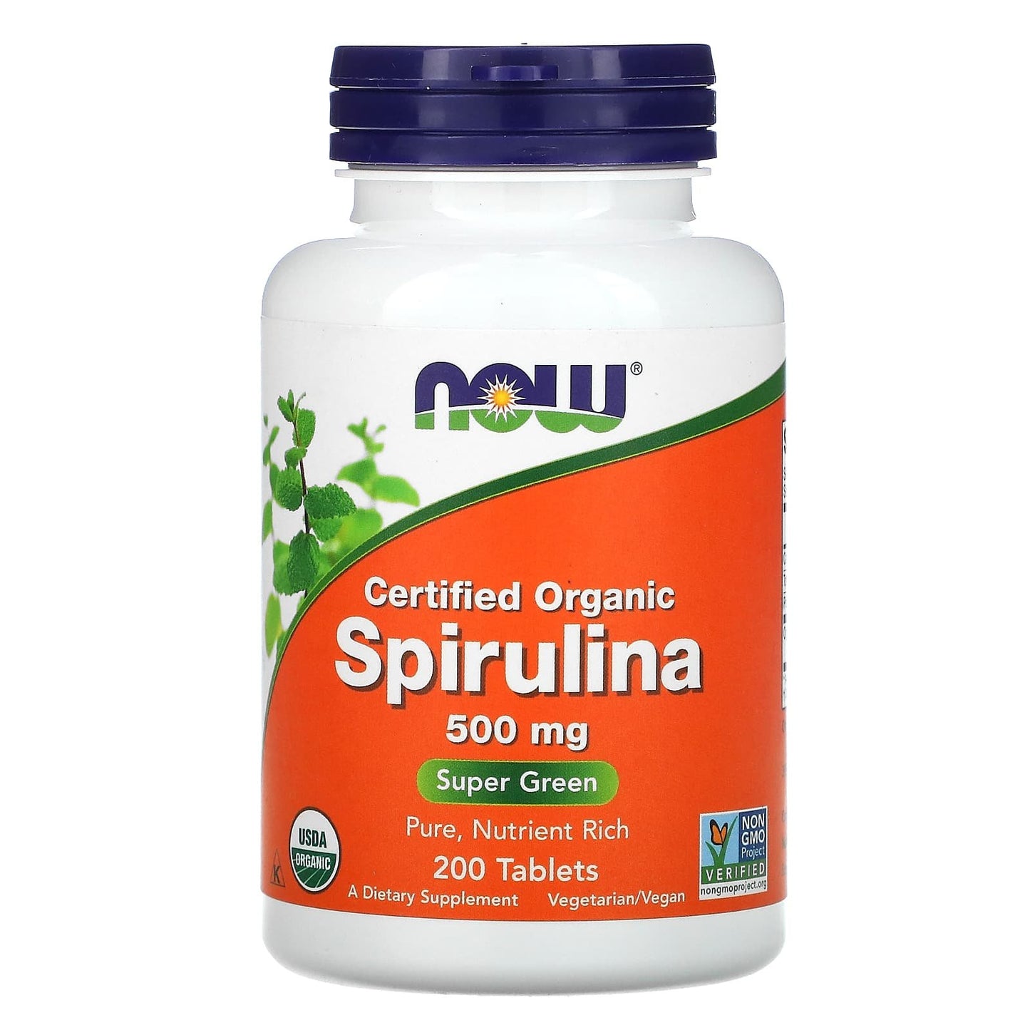 NOW Foods Certified Organic Spirulina super green 500mg - 200 Tablets