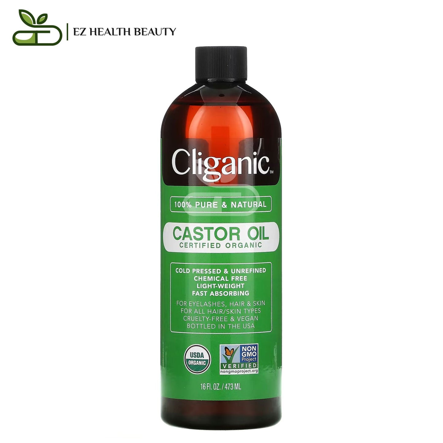 Cliganic castor oil for hair growth, skin moisturising, and lashes strengthening - 473 ml