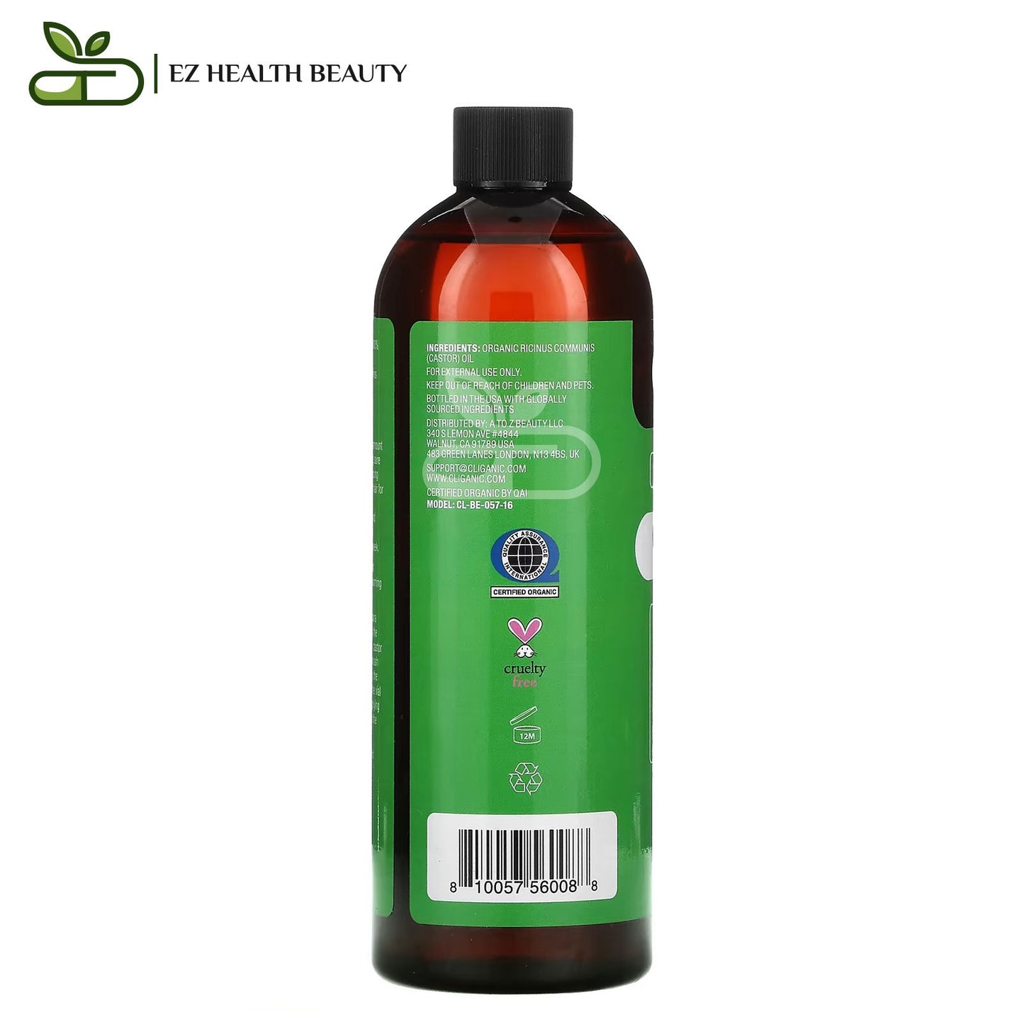 زيت الخروع كليغانيك للعناية بالشعر والبشرة والاظافر حجم 473 مل (16 اونصة) Cliganic Castor Oil