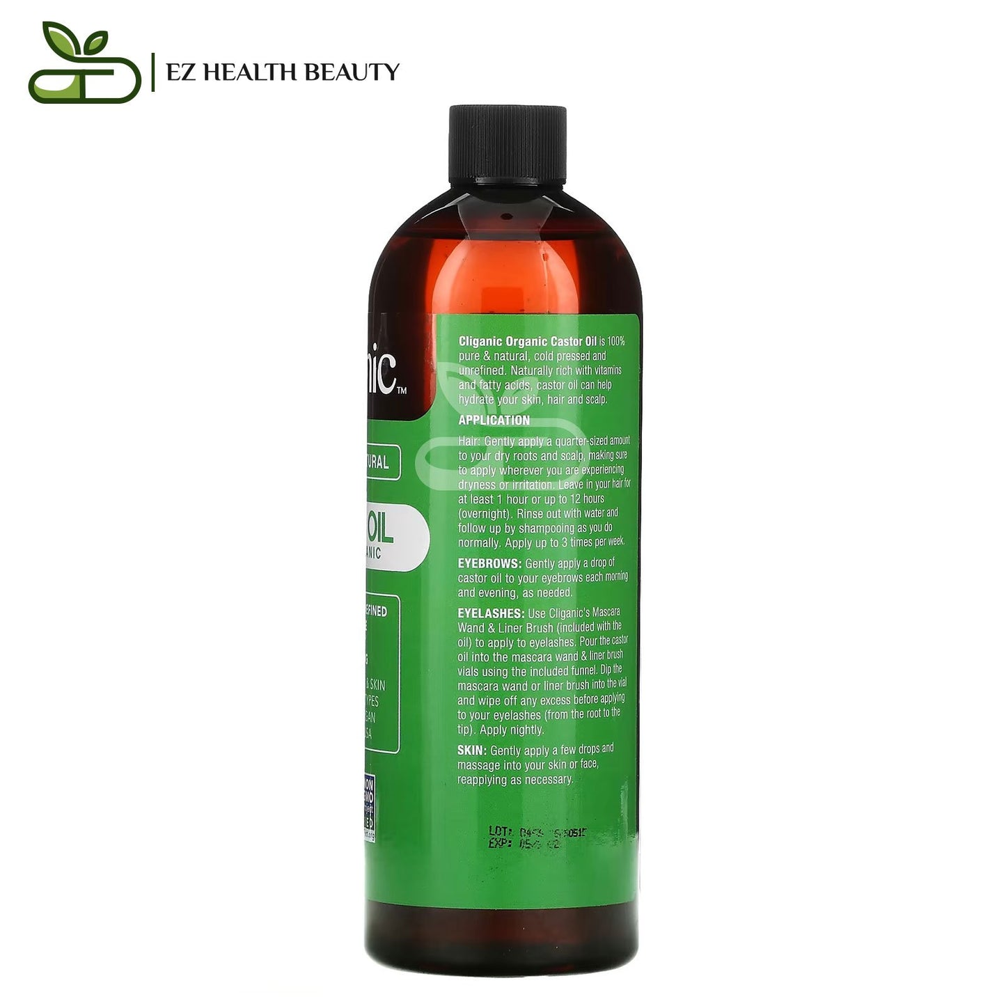 Cliganic castor oil for hair growth, skin moisturising, and lashes strengthening - 473 ml